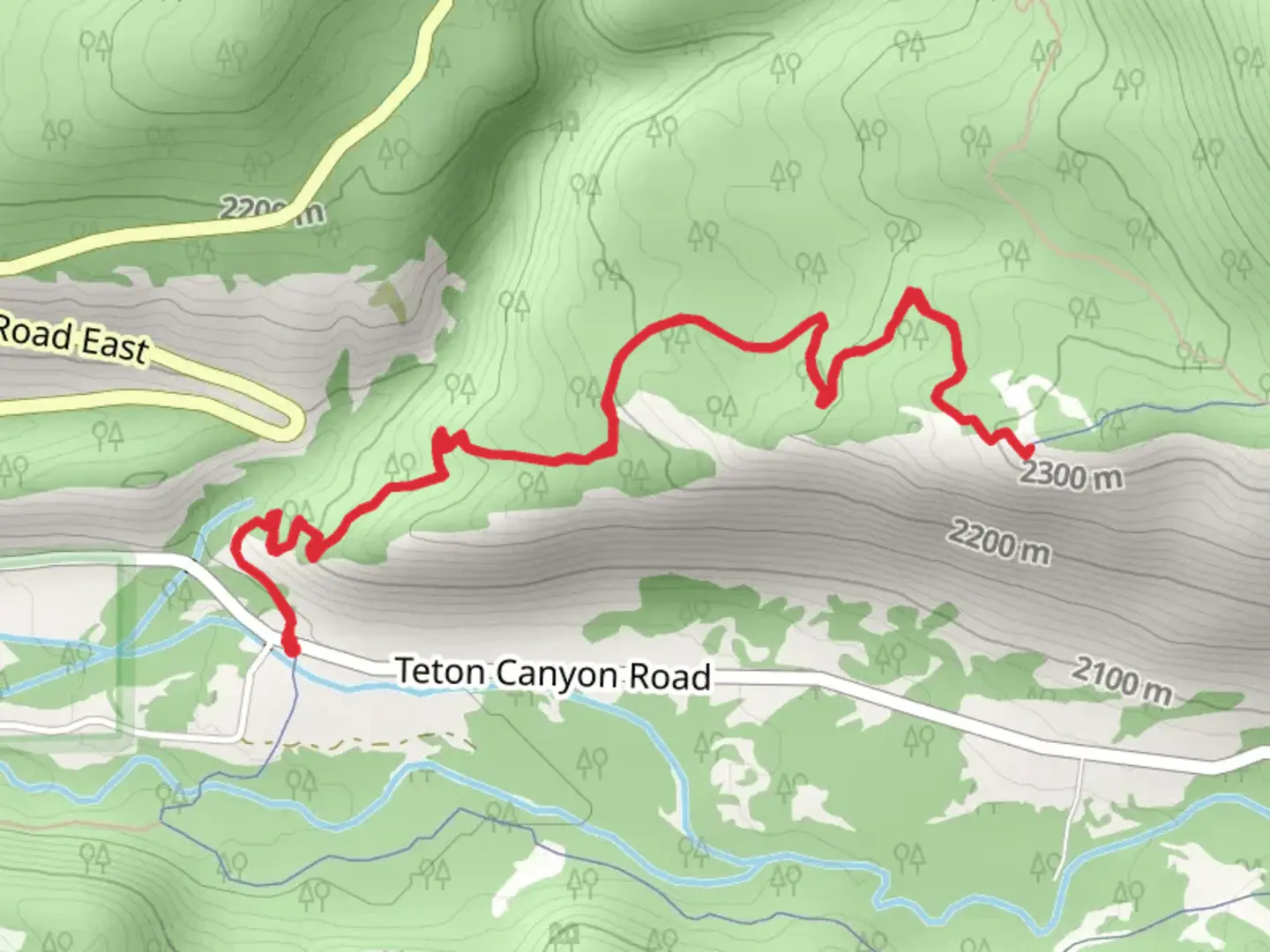 An image depicting the trail Mill Creek from Teton Canyon Road and its surrounding area.