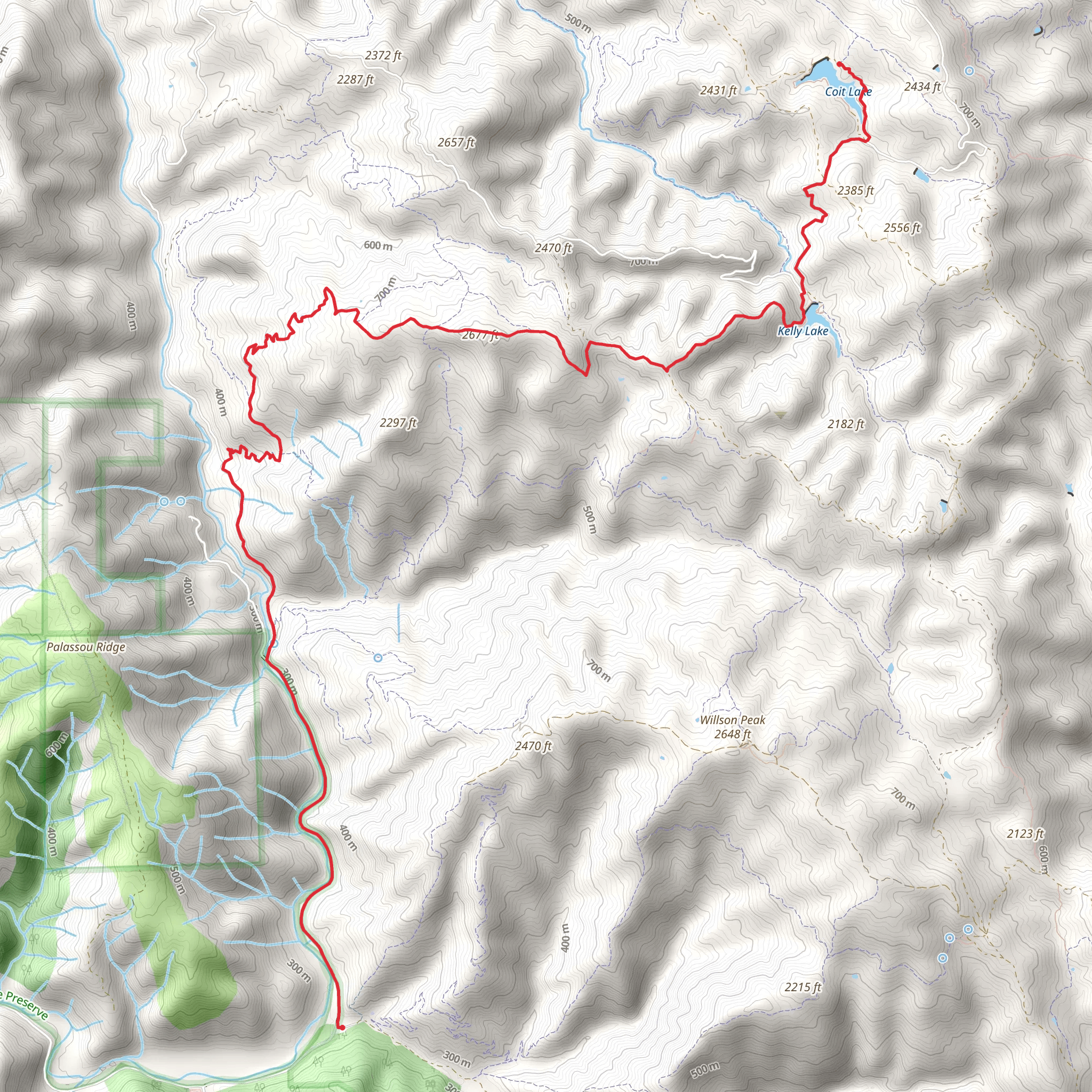 Hunting Hollow to Coit Lake mobile static map