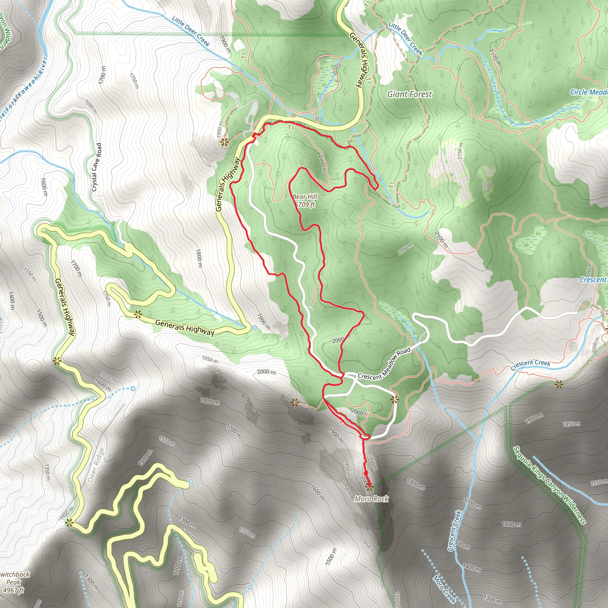 Alta, Bear Hill and Moro Rock Loop Trail mobile static map