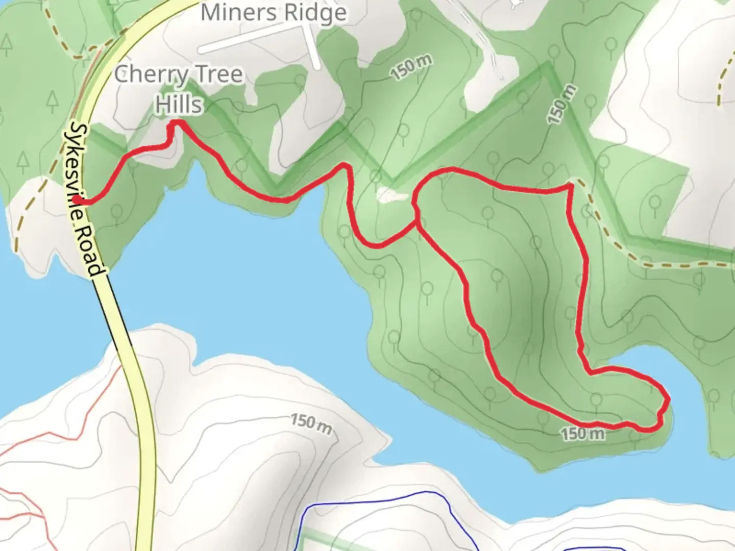 An image depicting the trail Cherry Tree Hills Loop and its surrounding area.