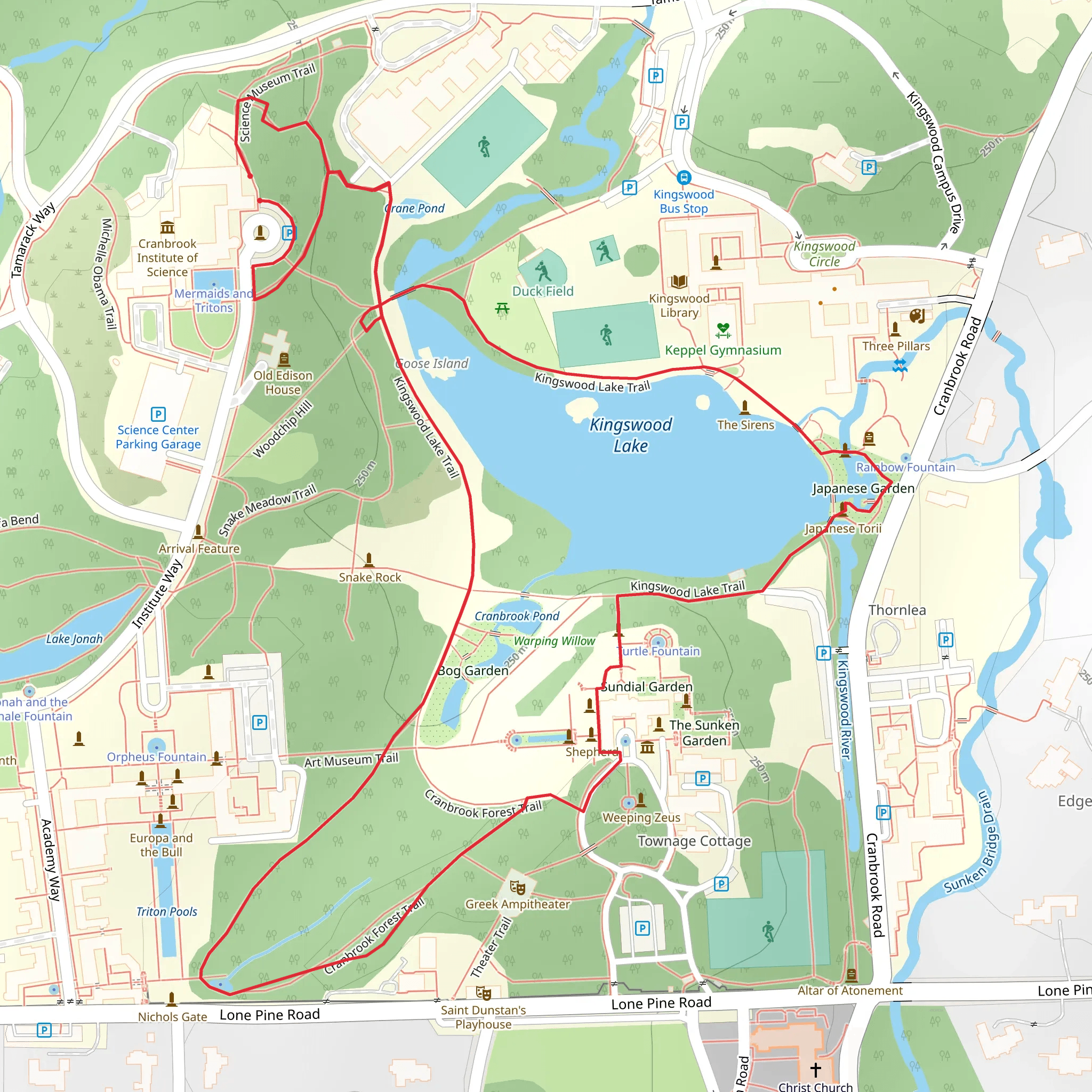 Kingsbrook Lake and Cranbrook Forest Loop Trail mobile static map