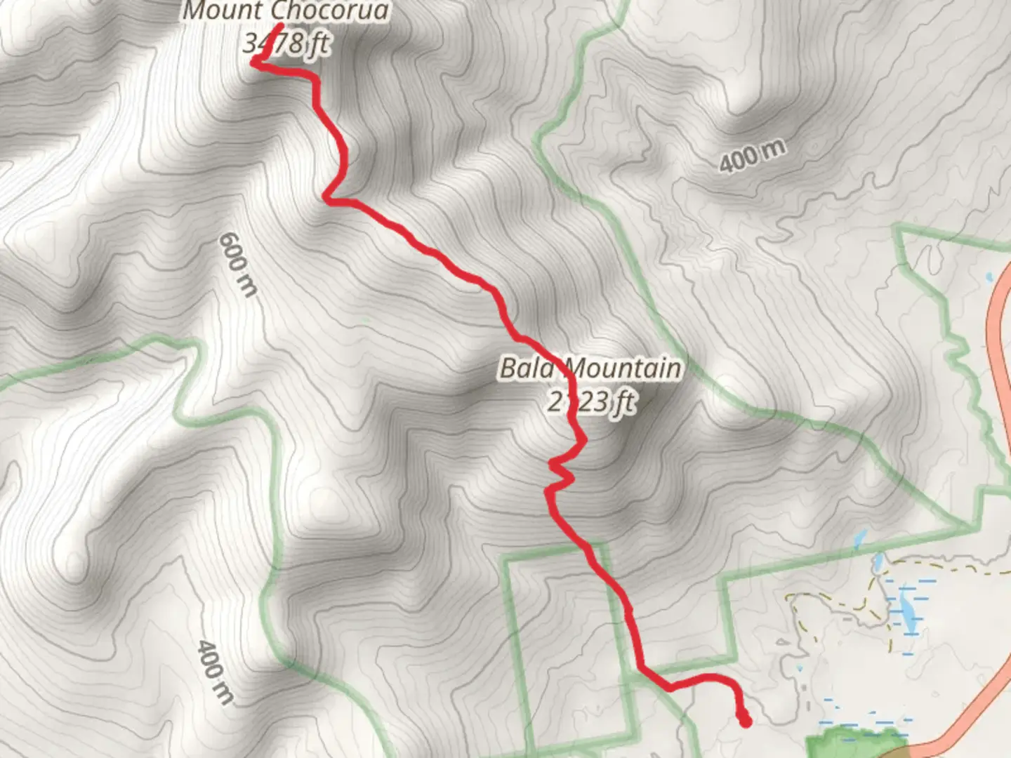 An image depicting the trail Mount Chocorua via Bald Mountain and its surrounding area.