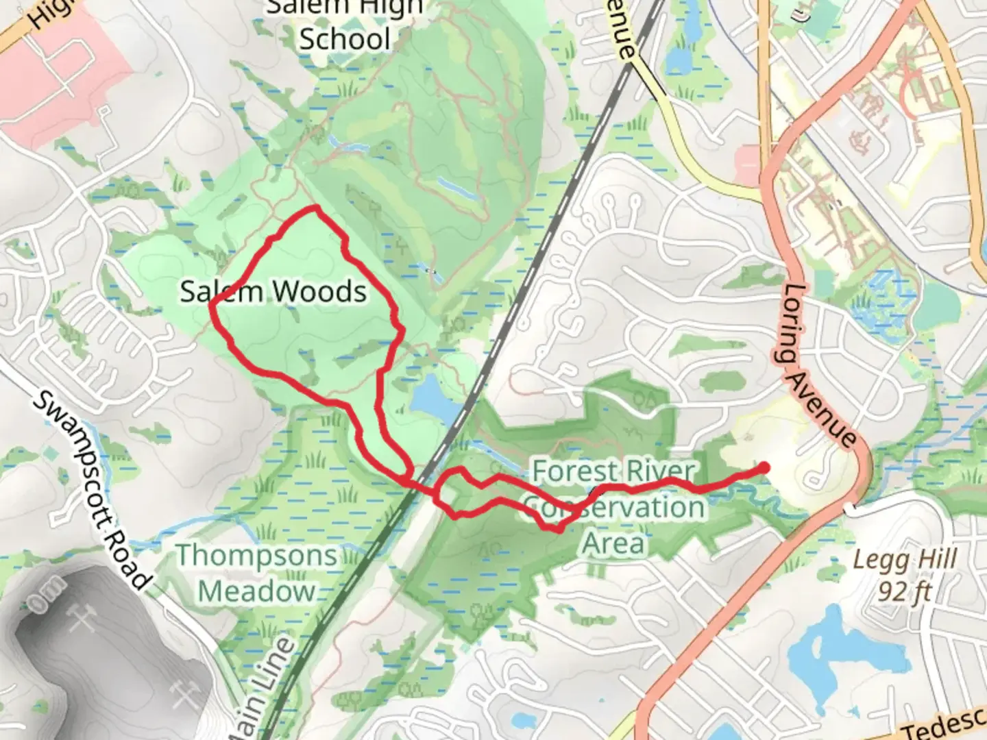An image depicting the trail Salem Woods Loop via Forest River Trail and its surrounding area.