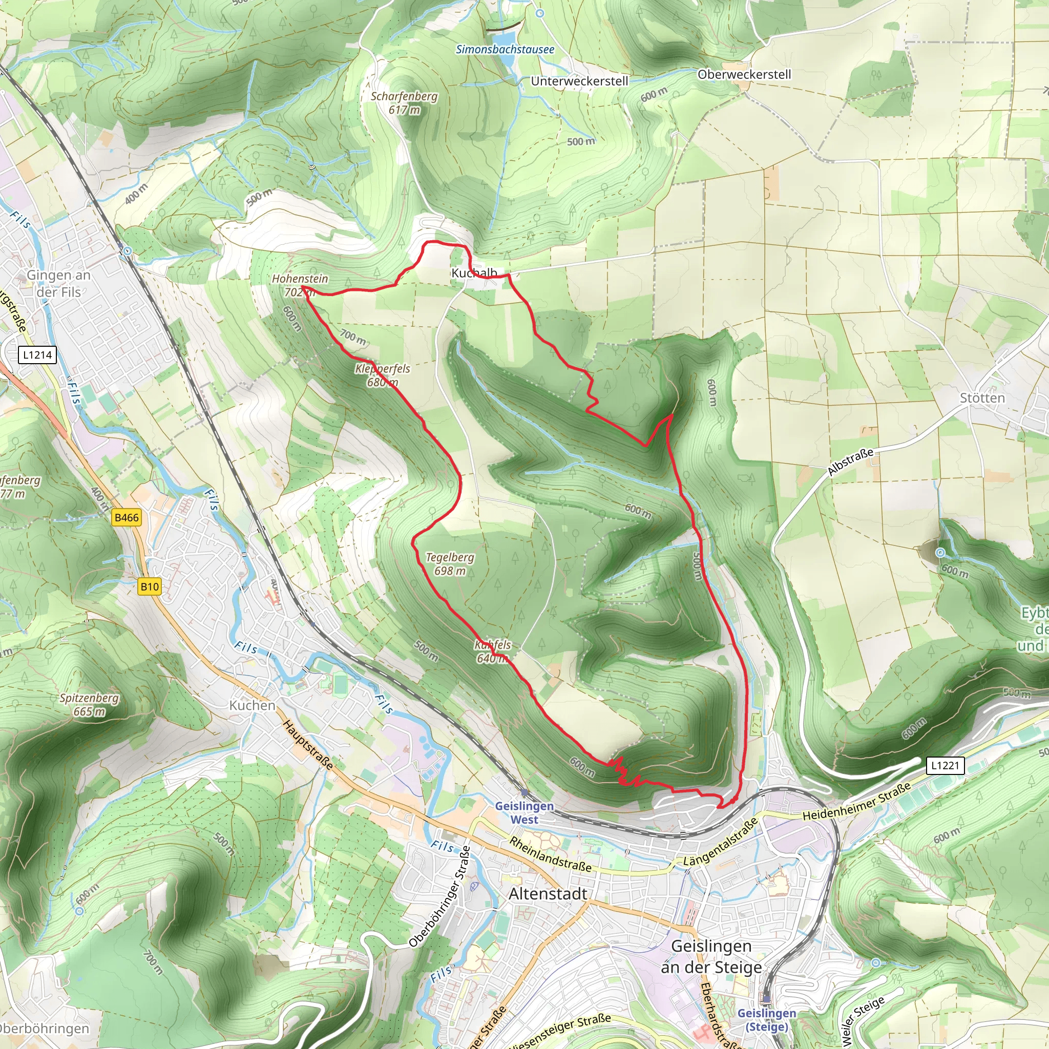 Kuhfels, Klepperfels and Hohenstein Loop via Geislingen Kuchalb mobile static map