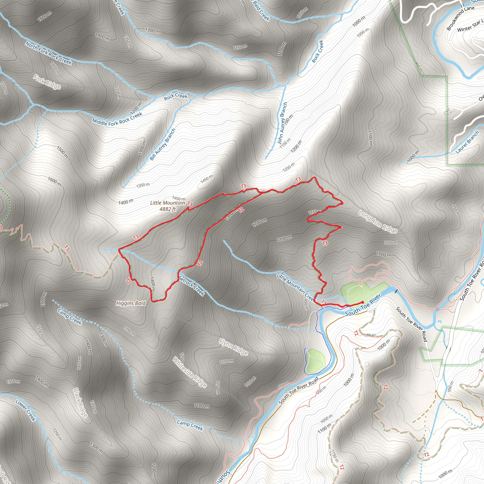 Higgins Bald via Black Mountain Camp Trail mobile static map