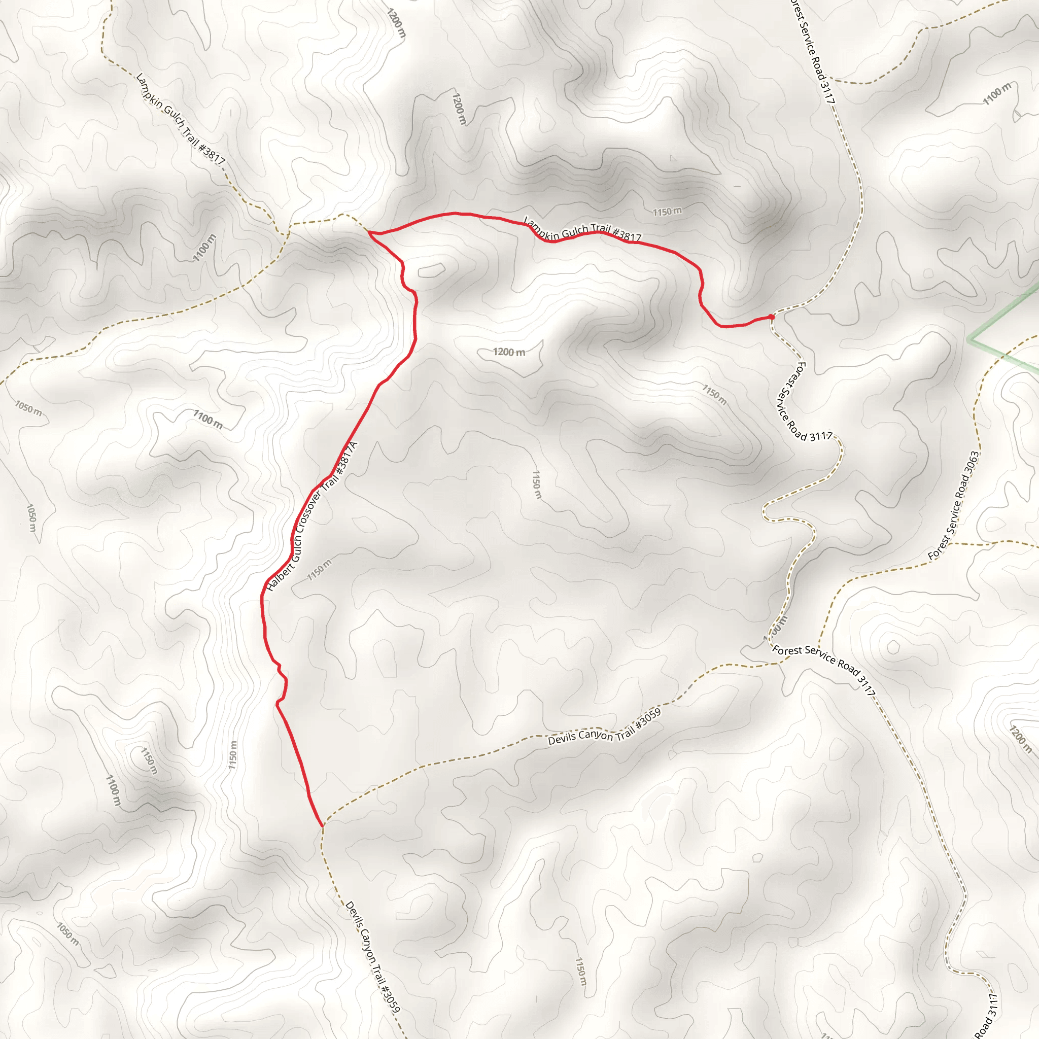 Halbert Gulch Crossover Trail via Lampkin Gulch Trail mobile static map