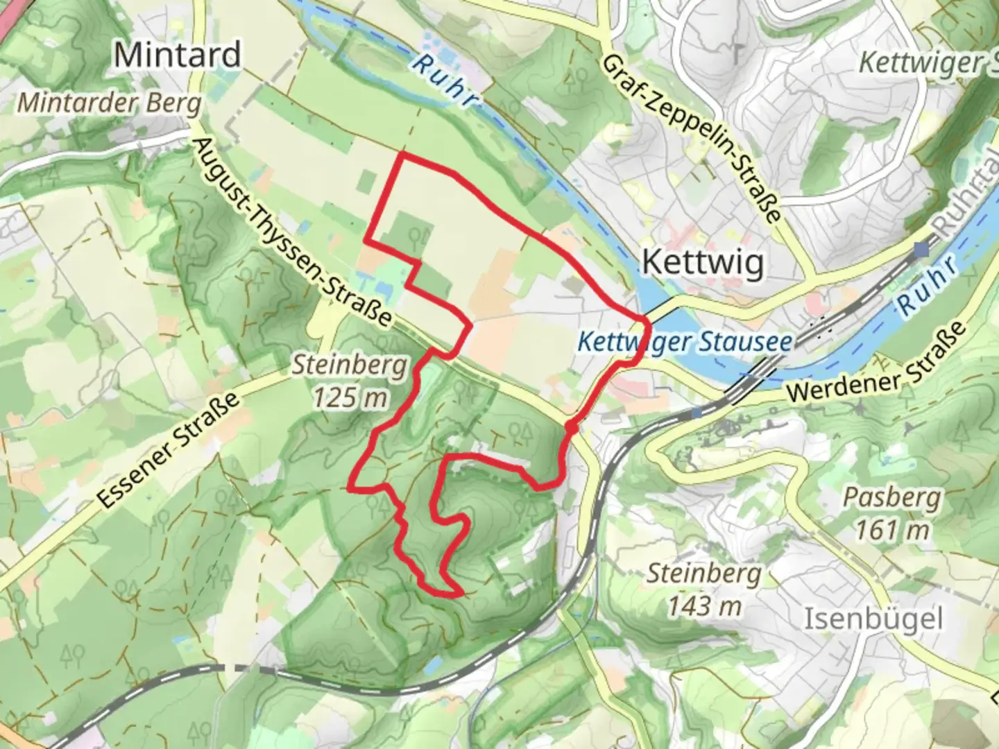 An image depicting the trail Wanderweg Kettwig Loop and its surrounding area.