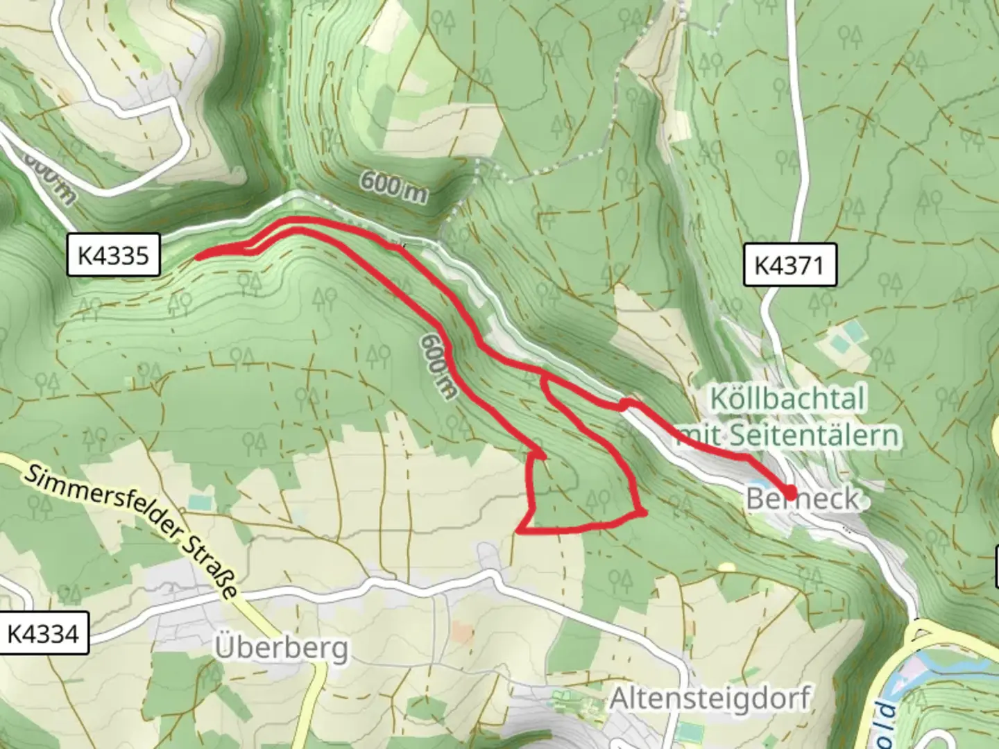 An image depicting the trail Köllbachbruecke - Baierberg and Schleeh Huette Loop and its surrounding area.