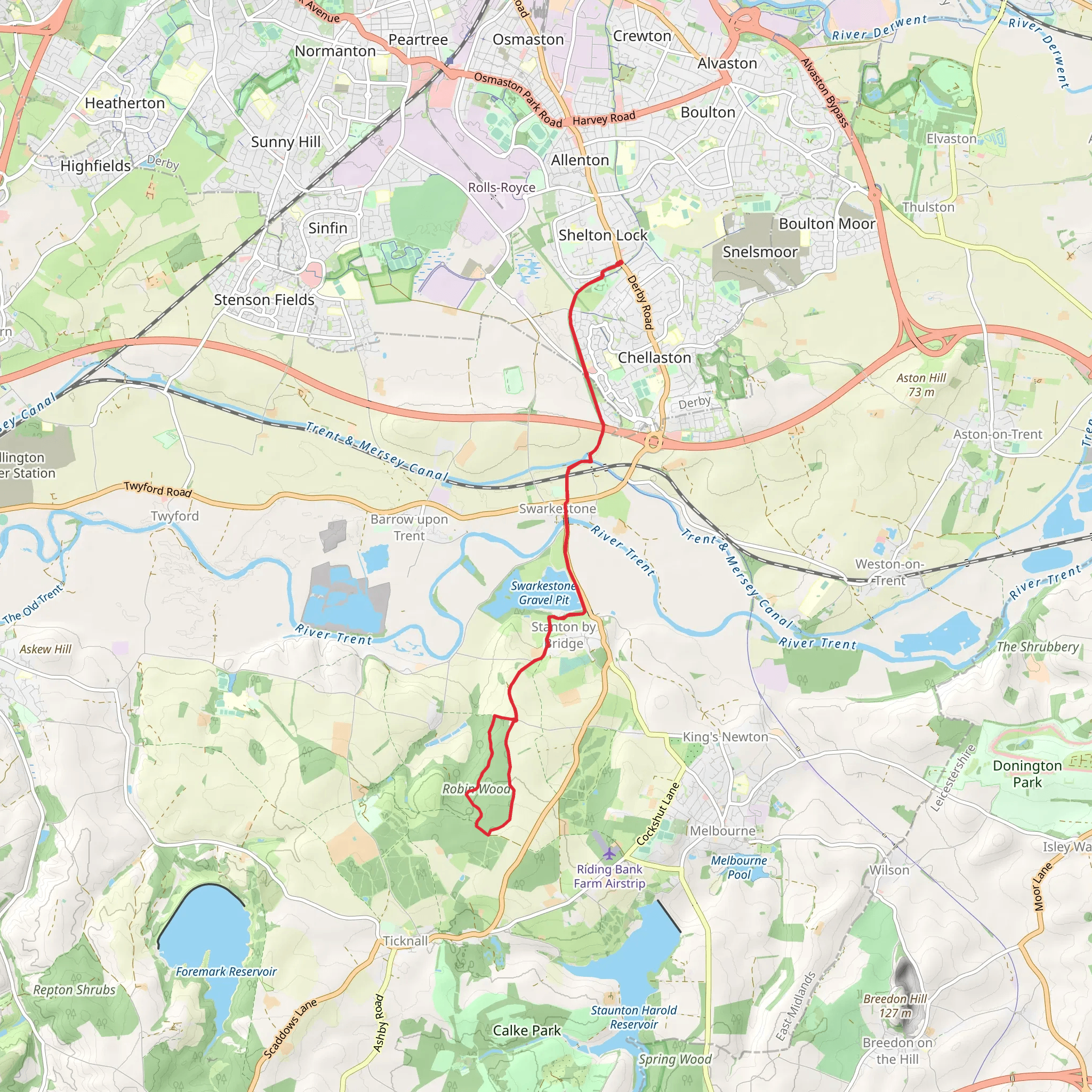 Swarkestone Gravel Pit and Robin Wood Loop mobile static map