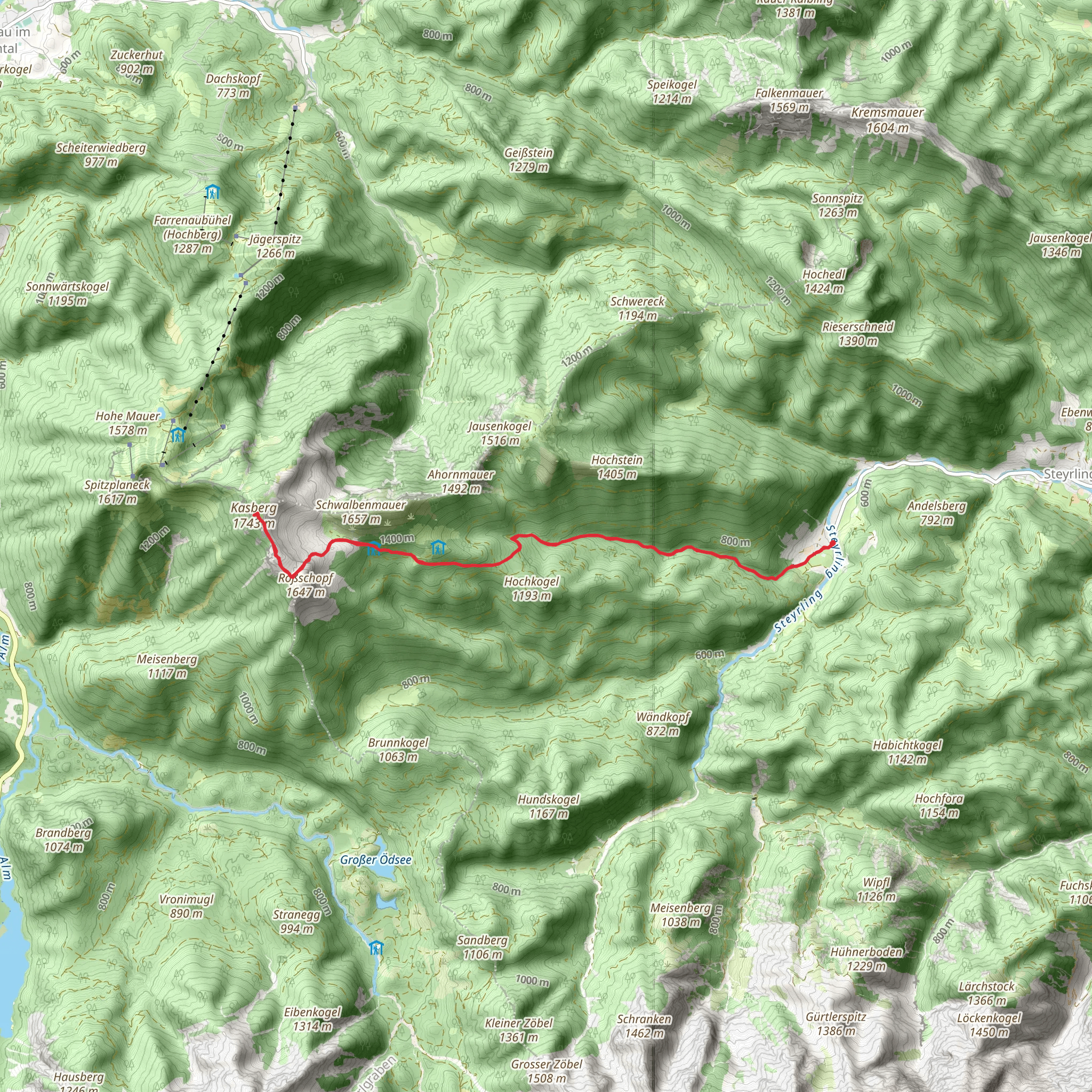Kasberg mountain via Steyrerhütte mobile static map