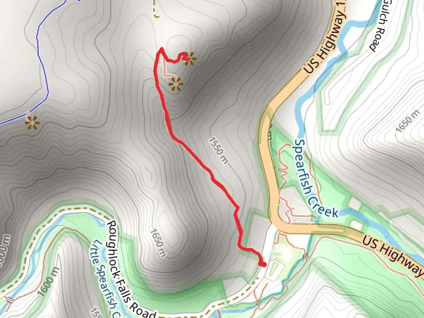An image depicting the trail Roughlock Falls Road and its surrounding area.