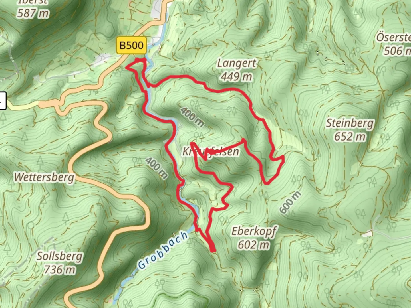 An image depicting the trail Kreuzfelsen Loop and its surrounding area.