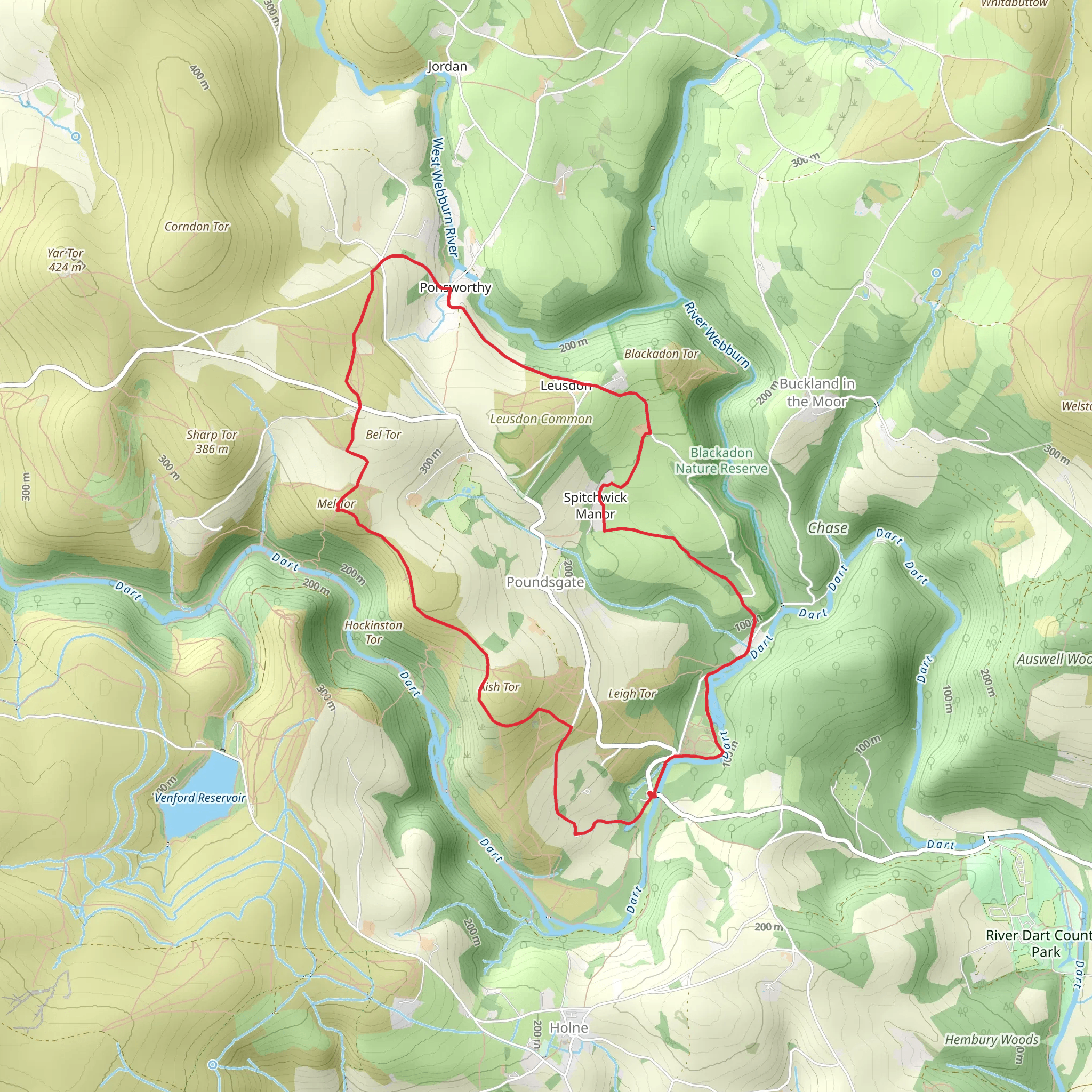 Great Wood, Bel Tor, Mel Tor and Aish Tor Loop mobile static map