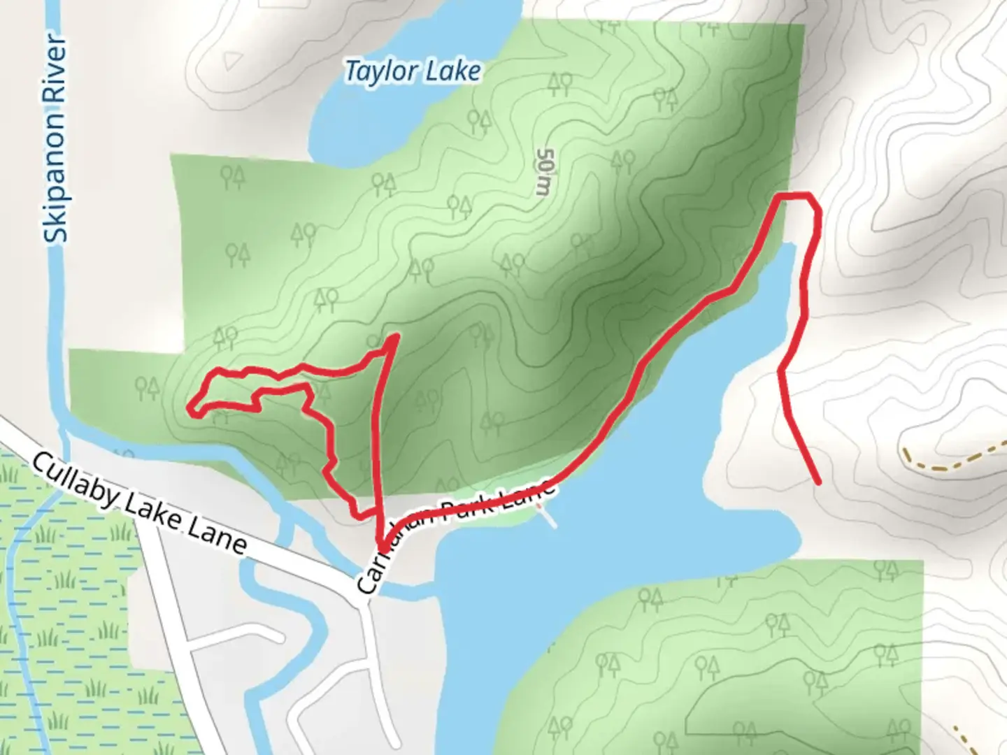 An image depicting the trail Carnahan Country Park and its surrounding area.