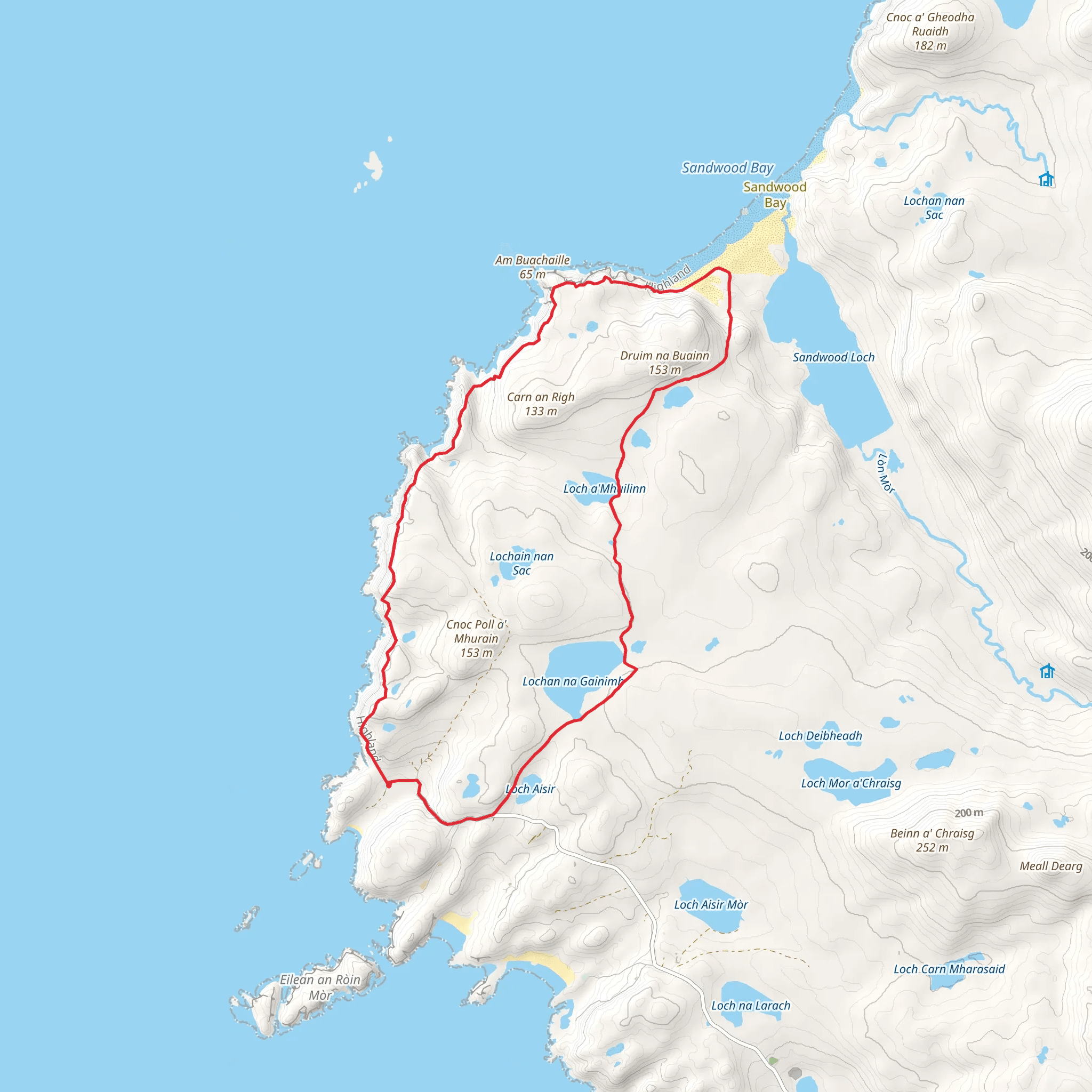 Sheigra to Sandwood Bay Loop via Lochan na Gainimh mobile static map