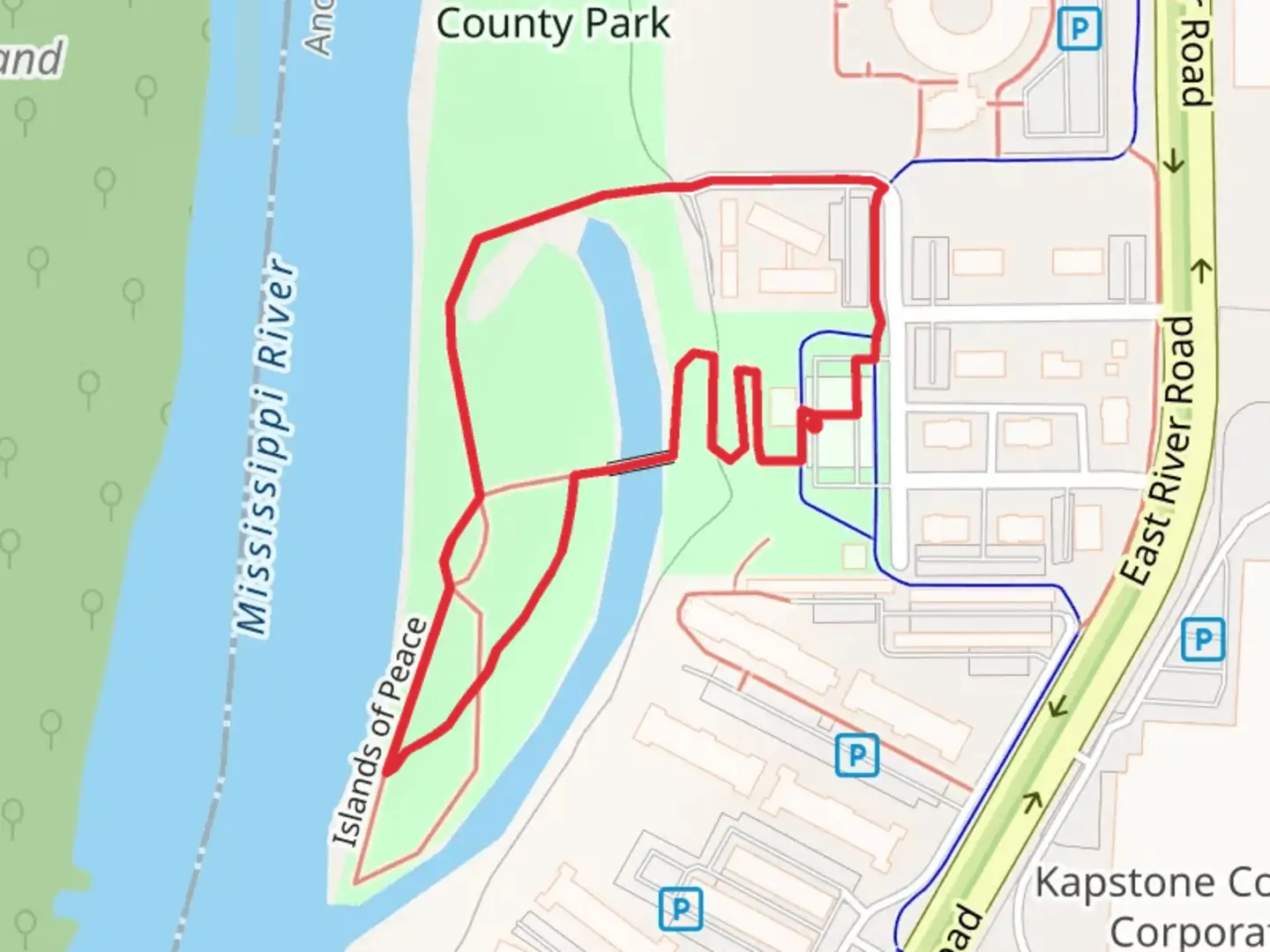 An image depicting the trail Islands of Peace County Park Loop and its surrounding area.