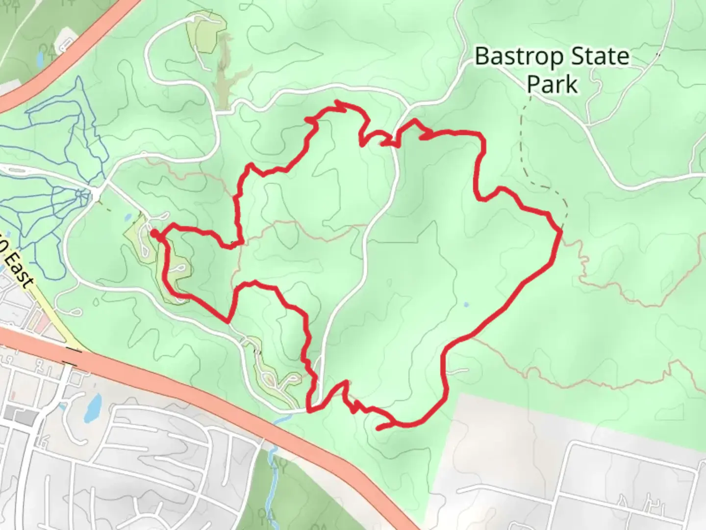 An image depicting the trail Scenic Overlook and Lost Pines Loop Trail and its surrounding area.
