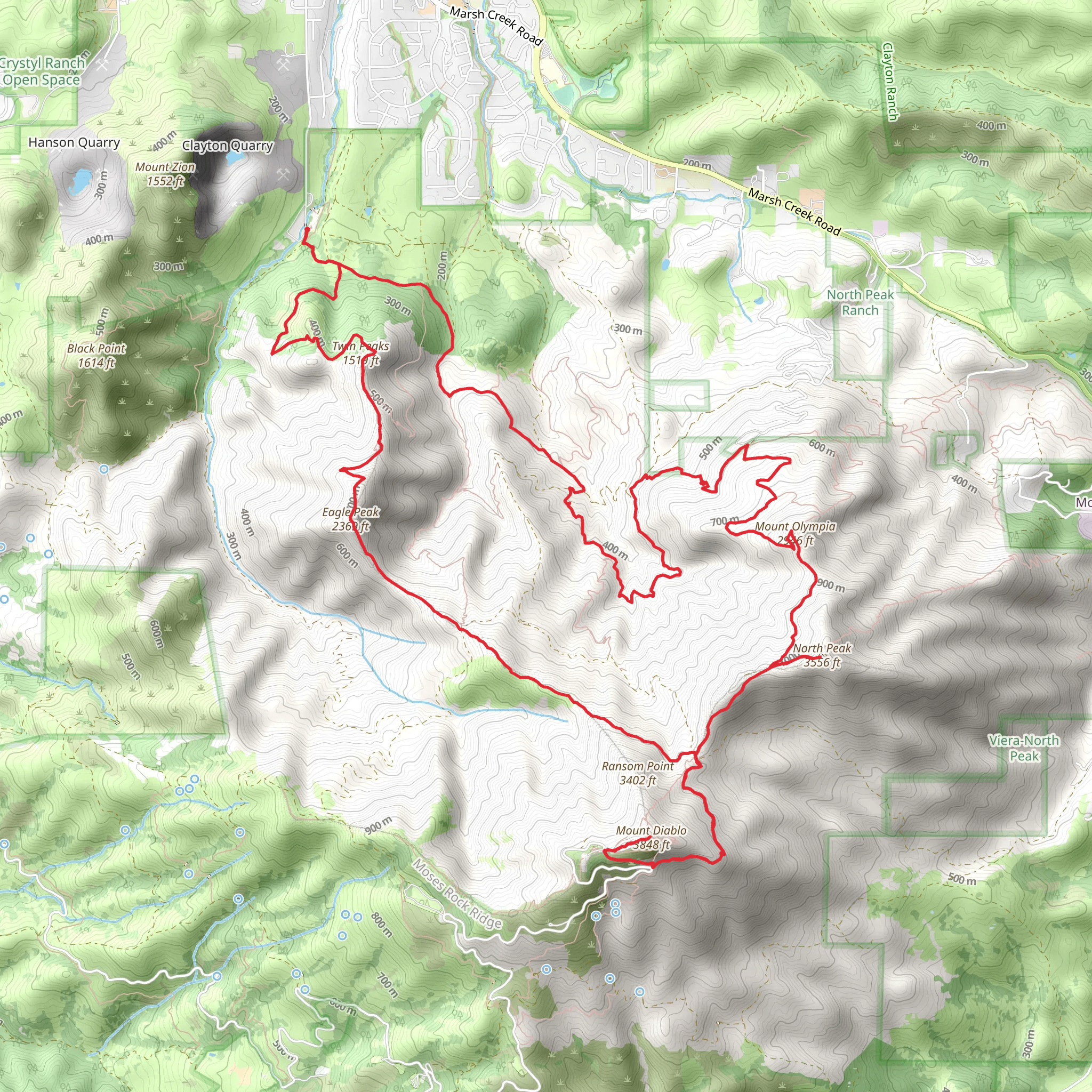 Coulter Pines, Mount Olympia, North Peak, Mount Diablo and Eagle Peak Loop Trail mobile static map