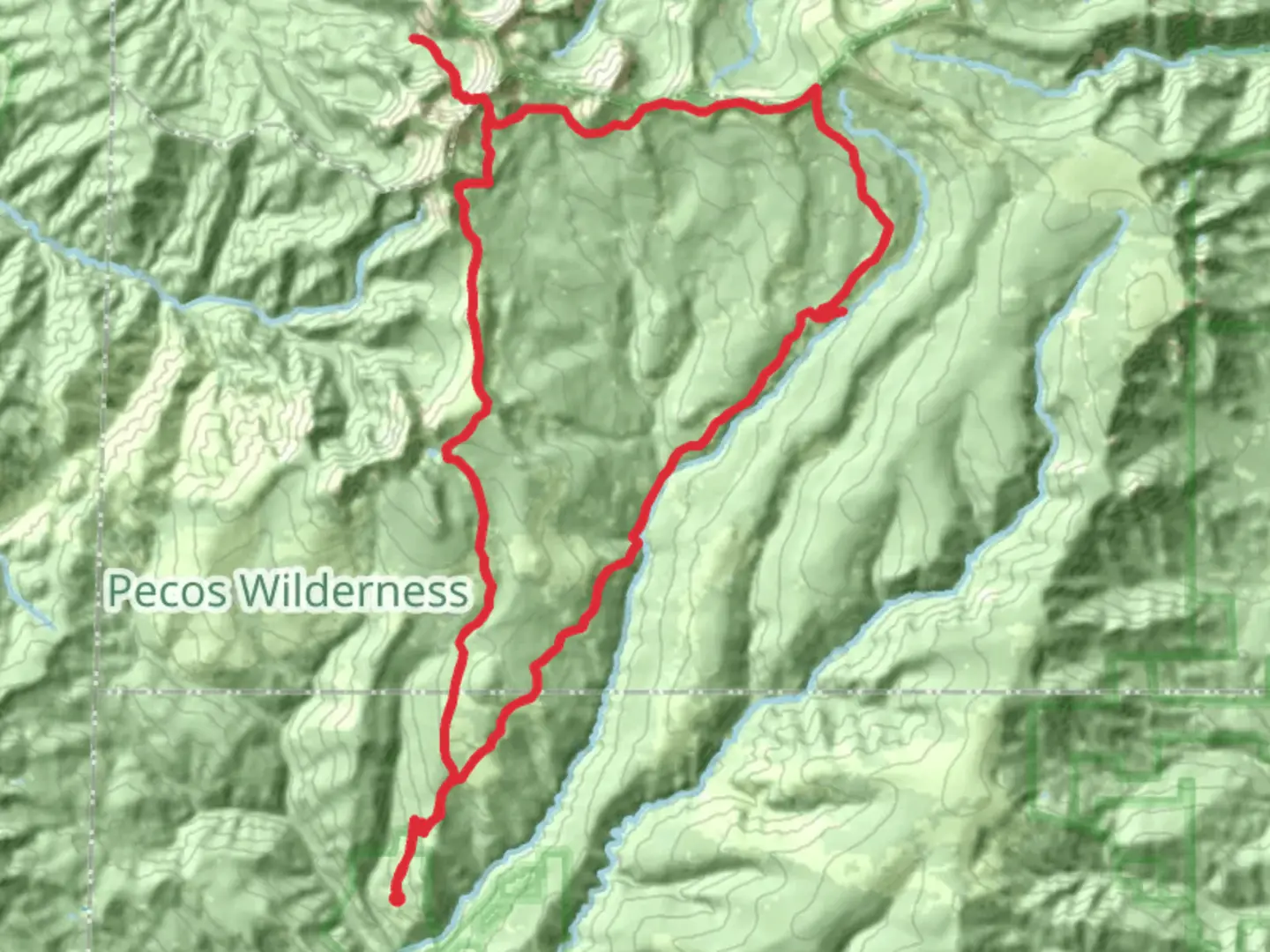 An image depicting the trail Jack's Creek, Rio Quemado and Pecos Loop Trail and its surrounding area.