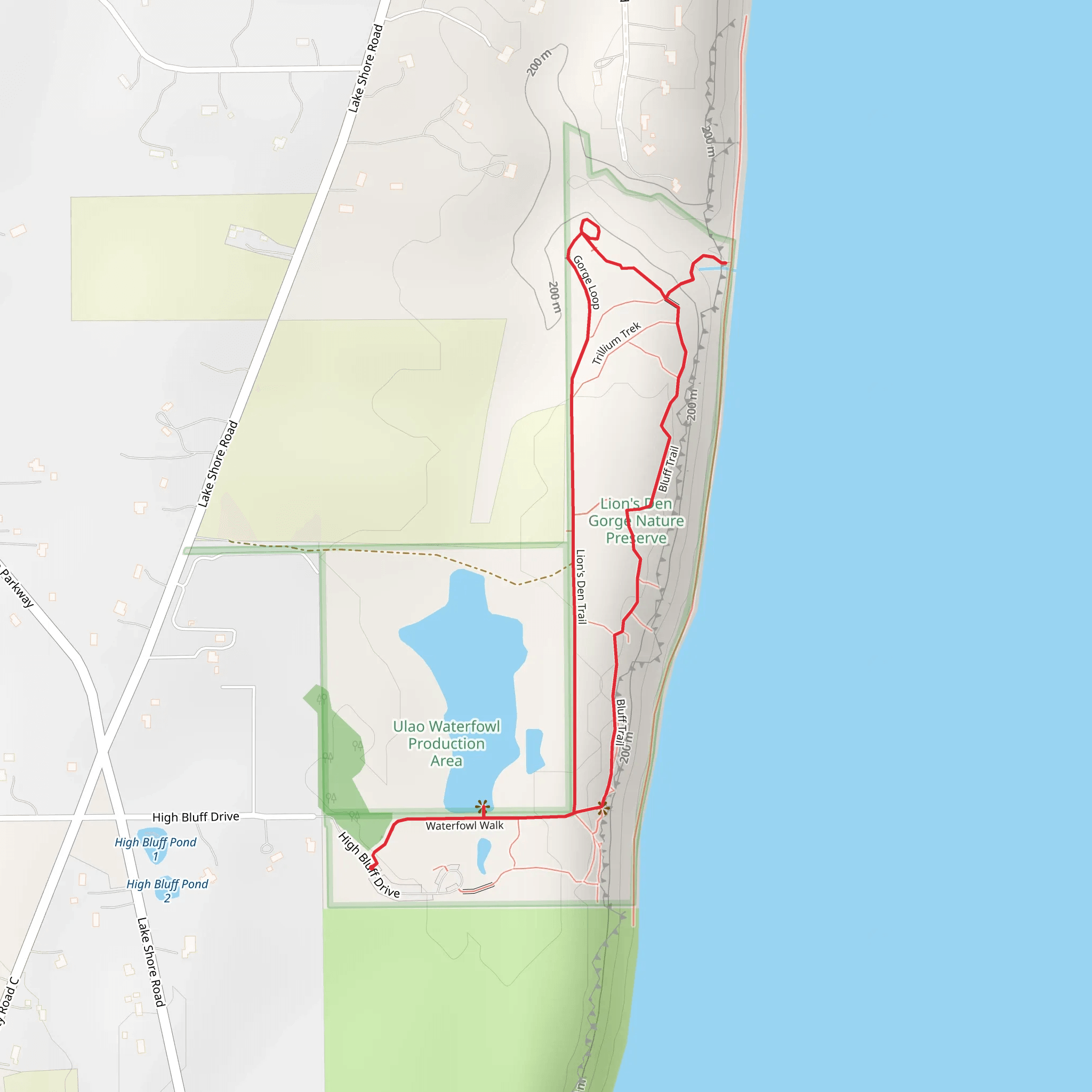 Lion's Den and Bluff Loop Trail mobile static map