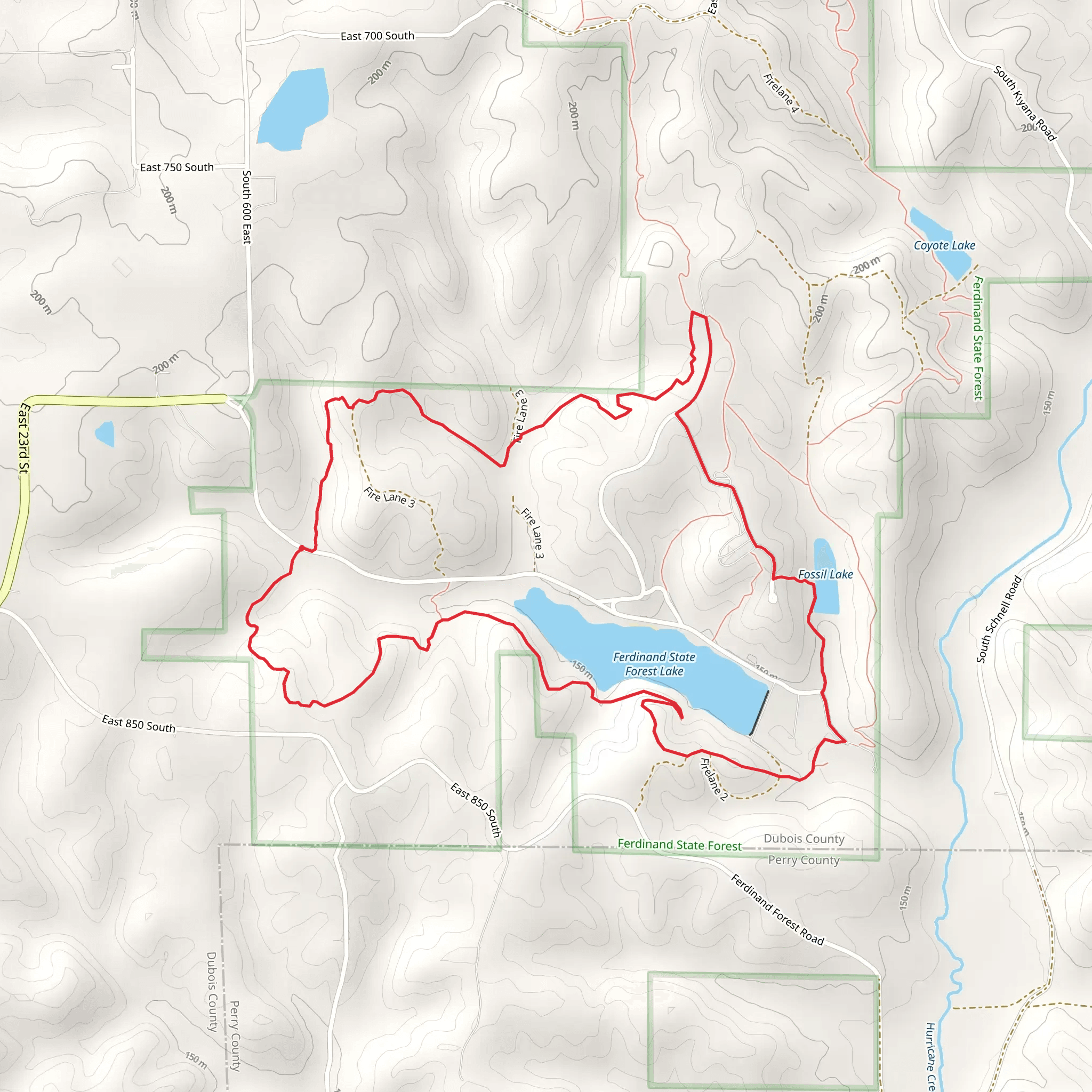 Ferdinand State Forest Lake and Fossil Lake via South Ridge Trail - Yellow mobile static map