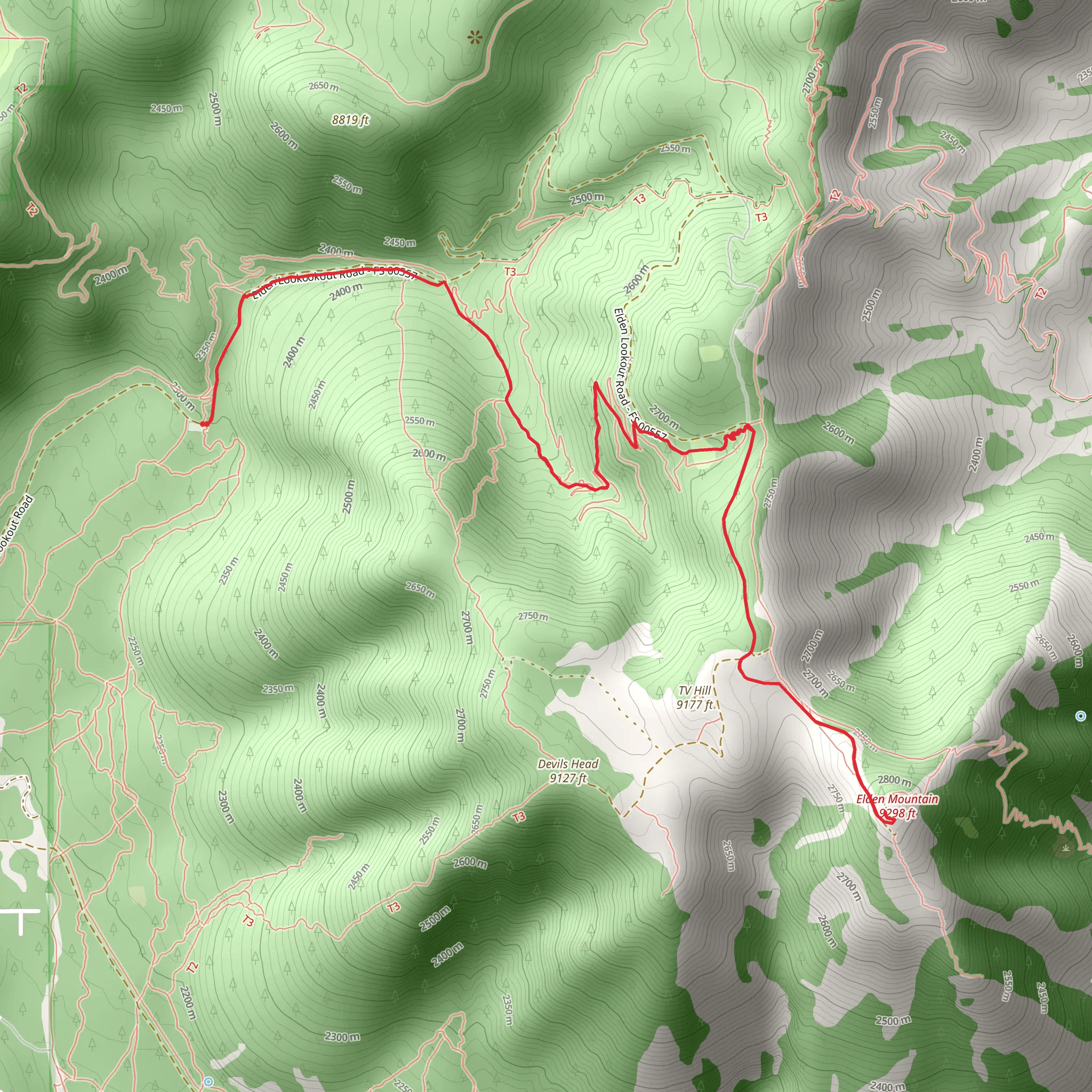 Elden Mountain via Upper Oldham Trail mobile static map