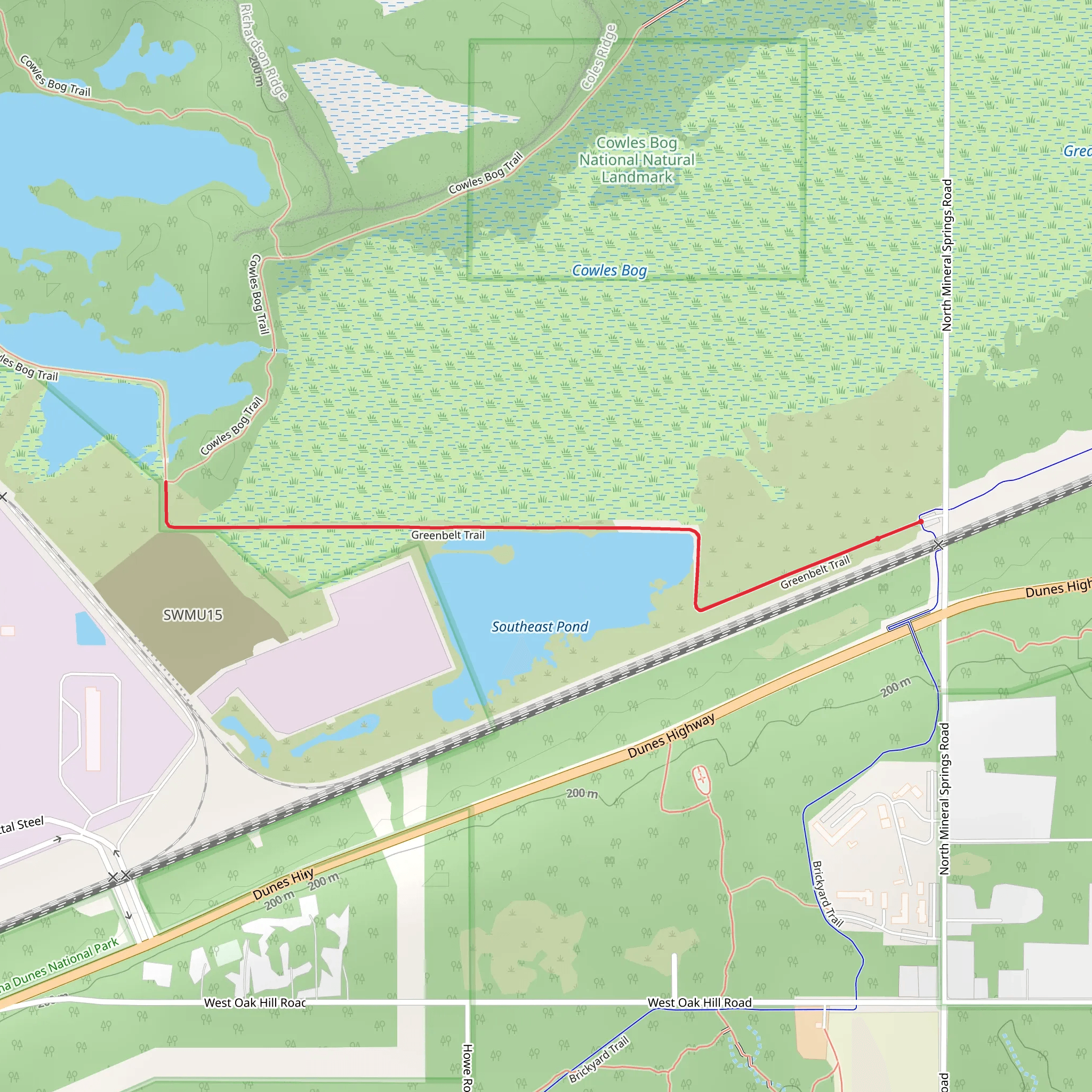 Cowles Bog South Access via Greenbelt Trail mobile static map