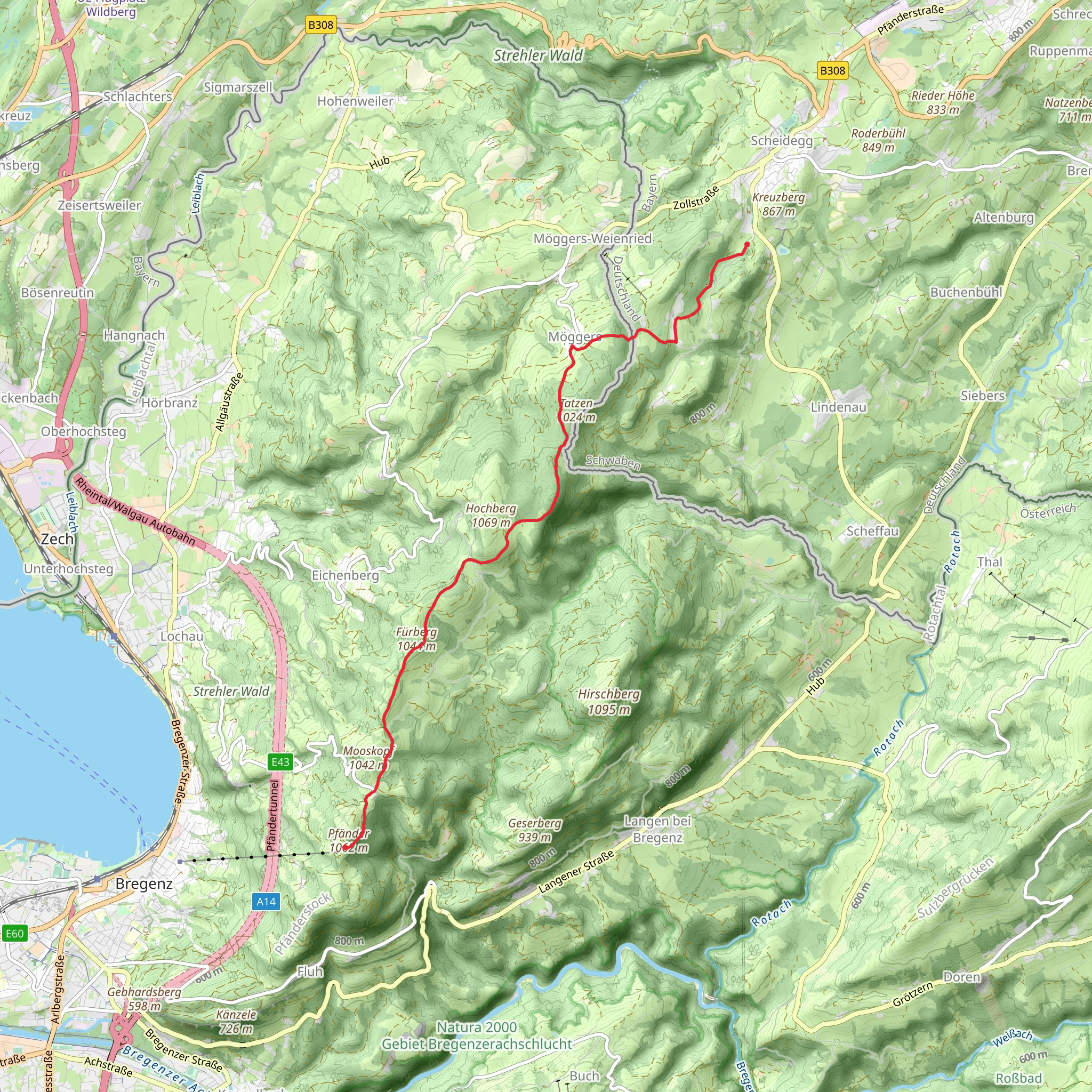 Scheidegg to Pfander Walk via Furberg mobile static map