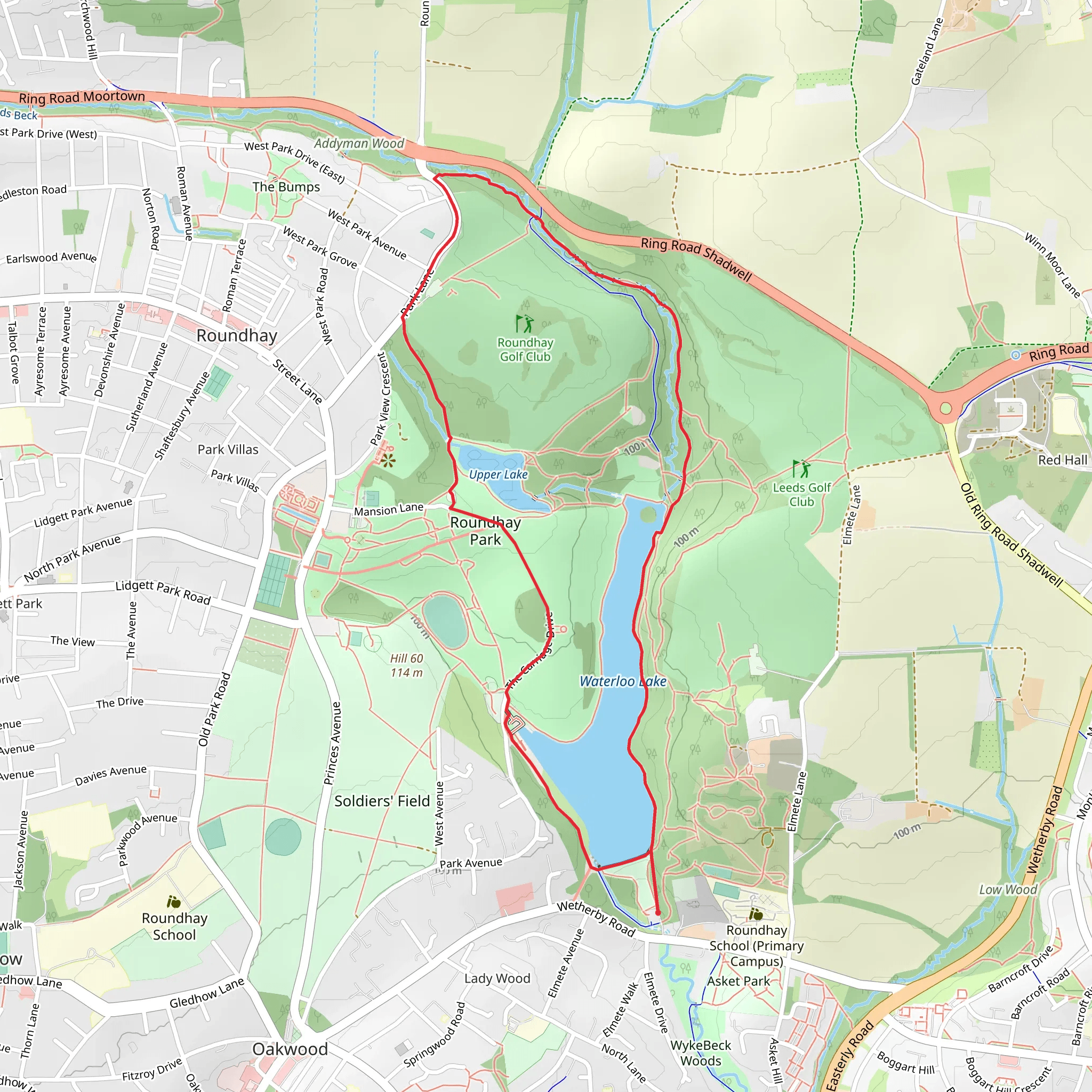 Waterloo Lake and Roundhay Park Walk mobile static map