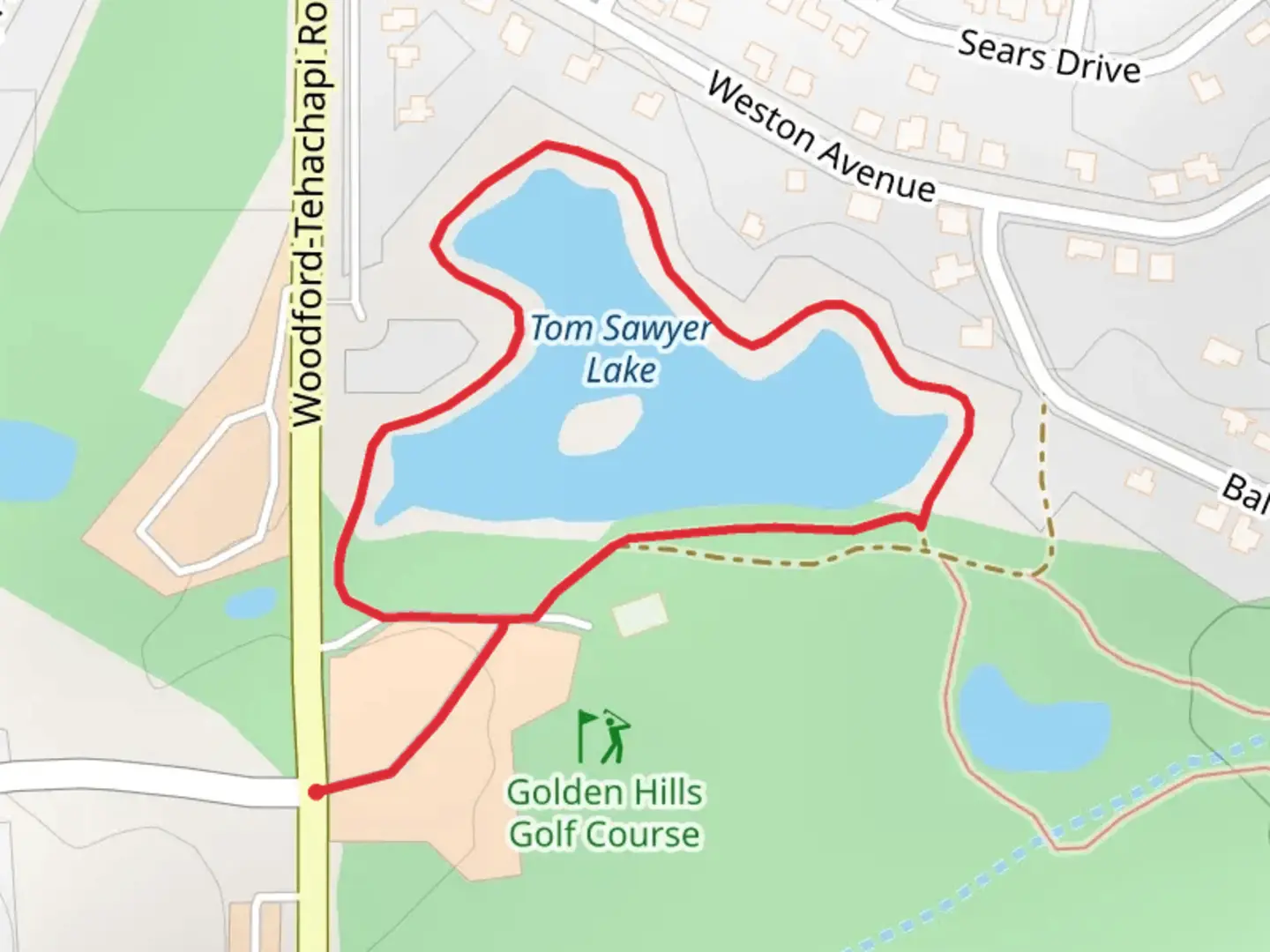 An image depicting the trail Tom Sawyer Lake Loop and its surrounding area.