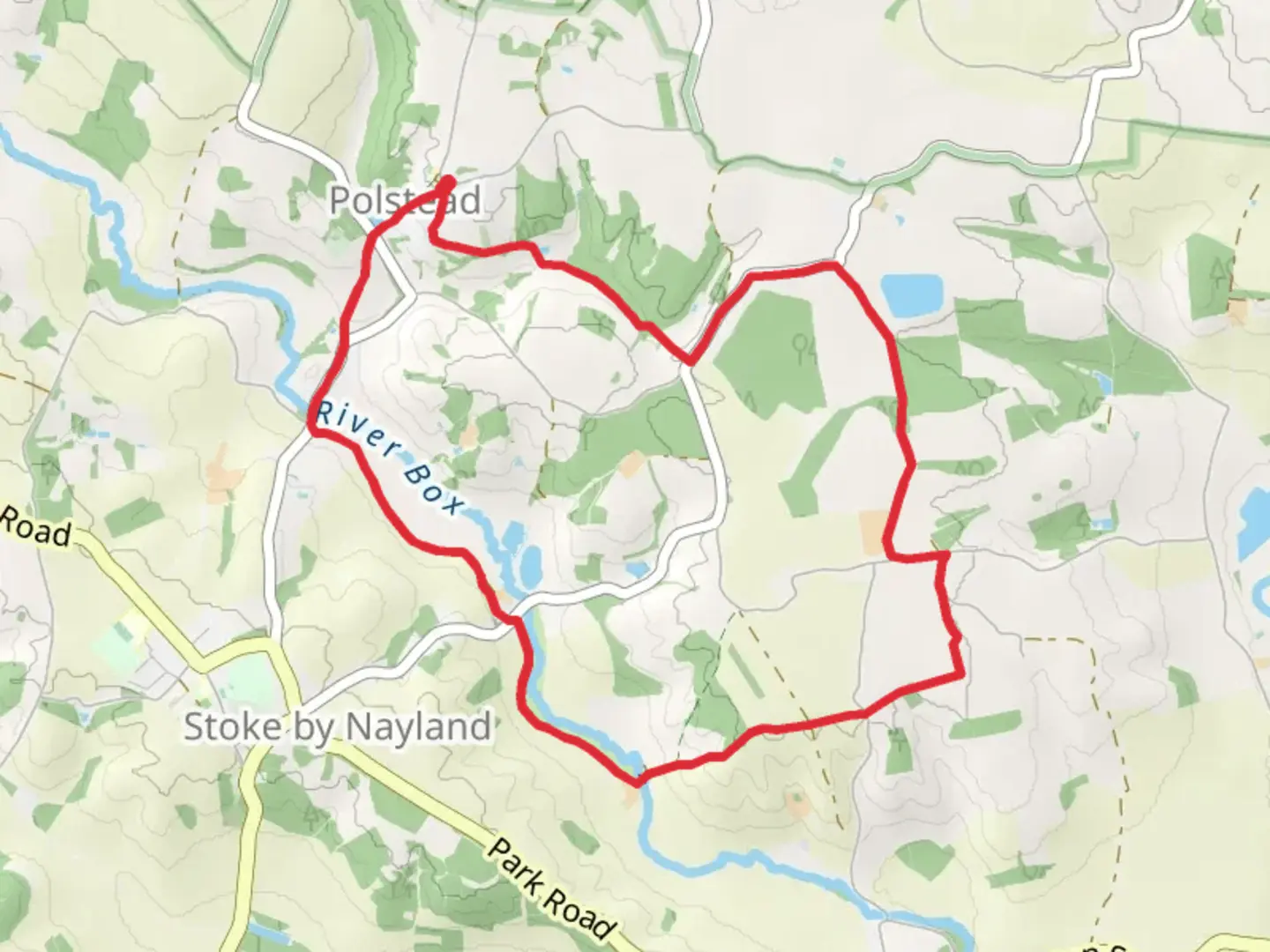 An image depicting the trail Polstead Loop and its surrounding area.