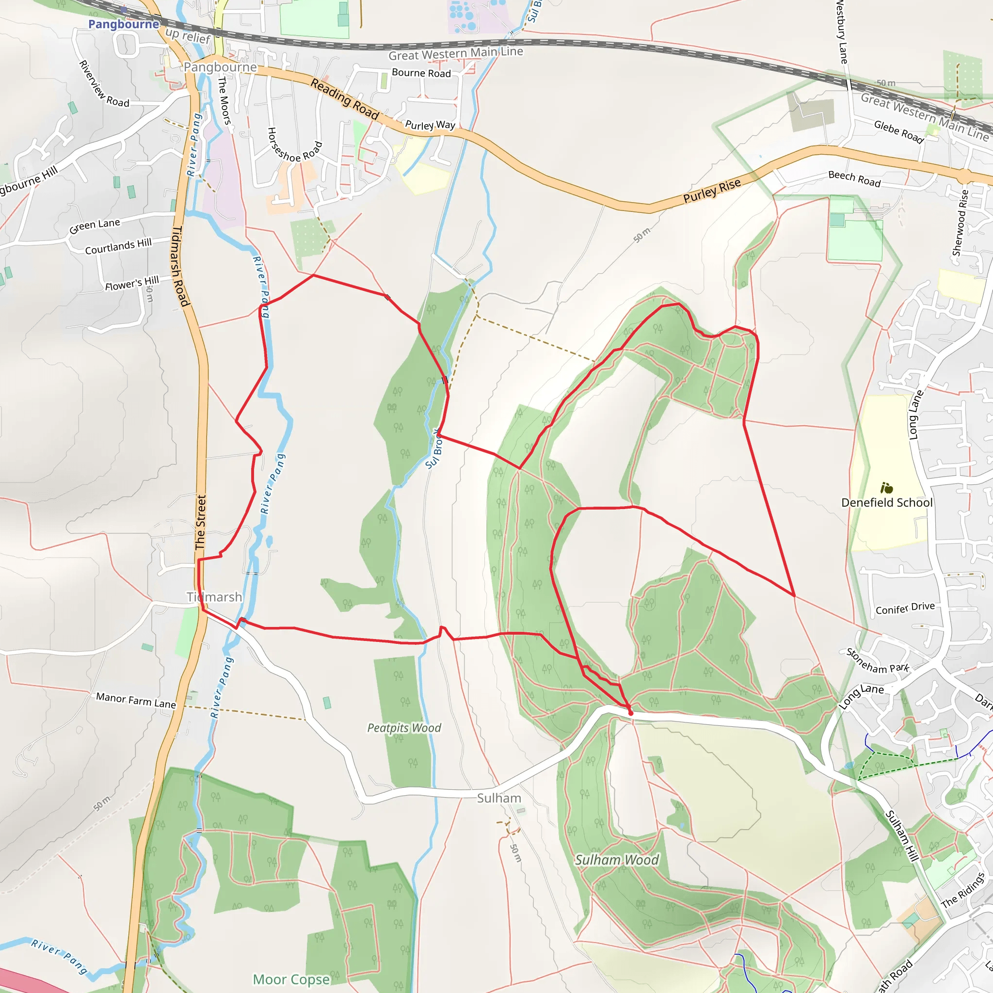 Mosshall Wood and Sulham Wood Loop mobile static map