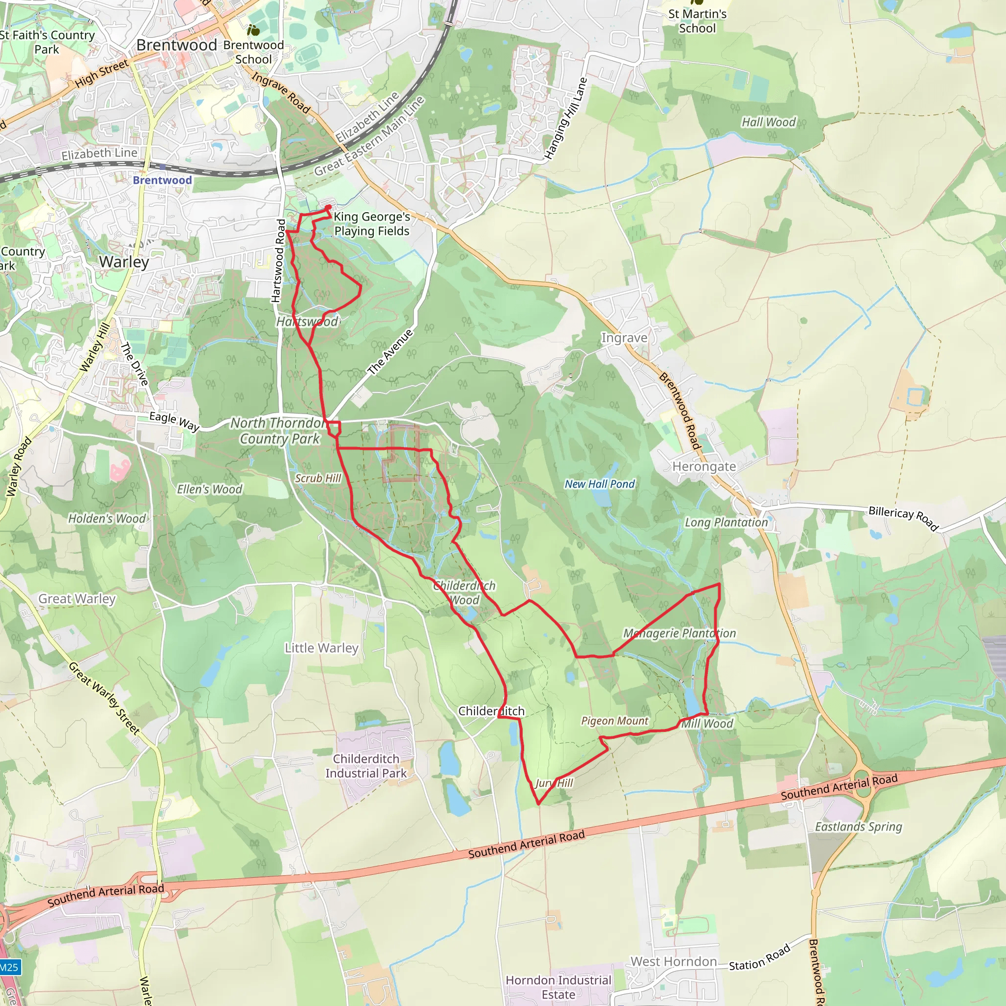 Hartswood, Childerditch Wood and Old Hall Pond Loop mobile static map