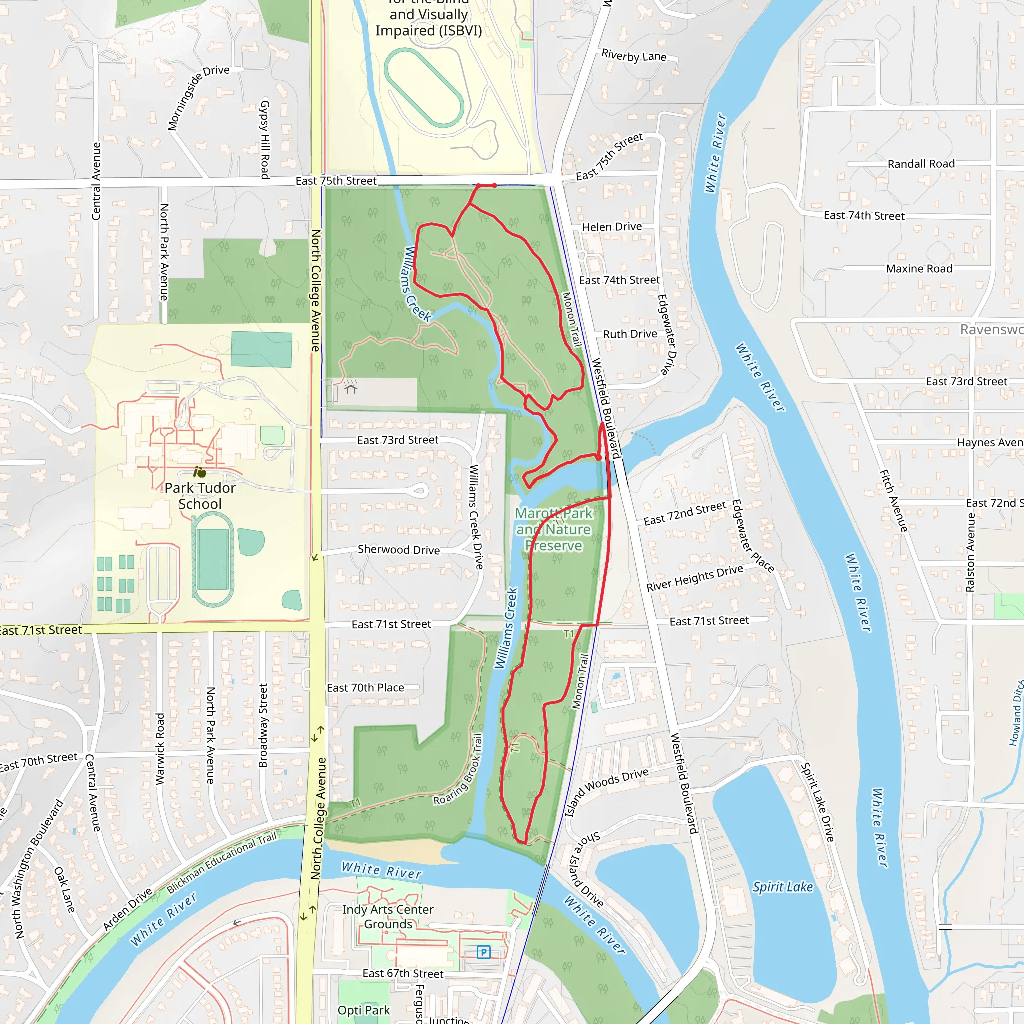 Marrot Park and Nature Preserve via Monon Trail mobile static map