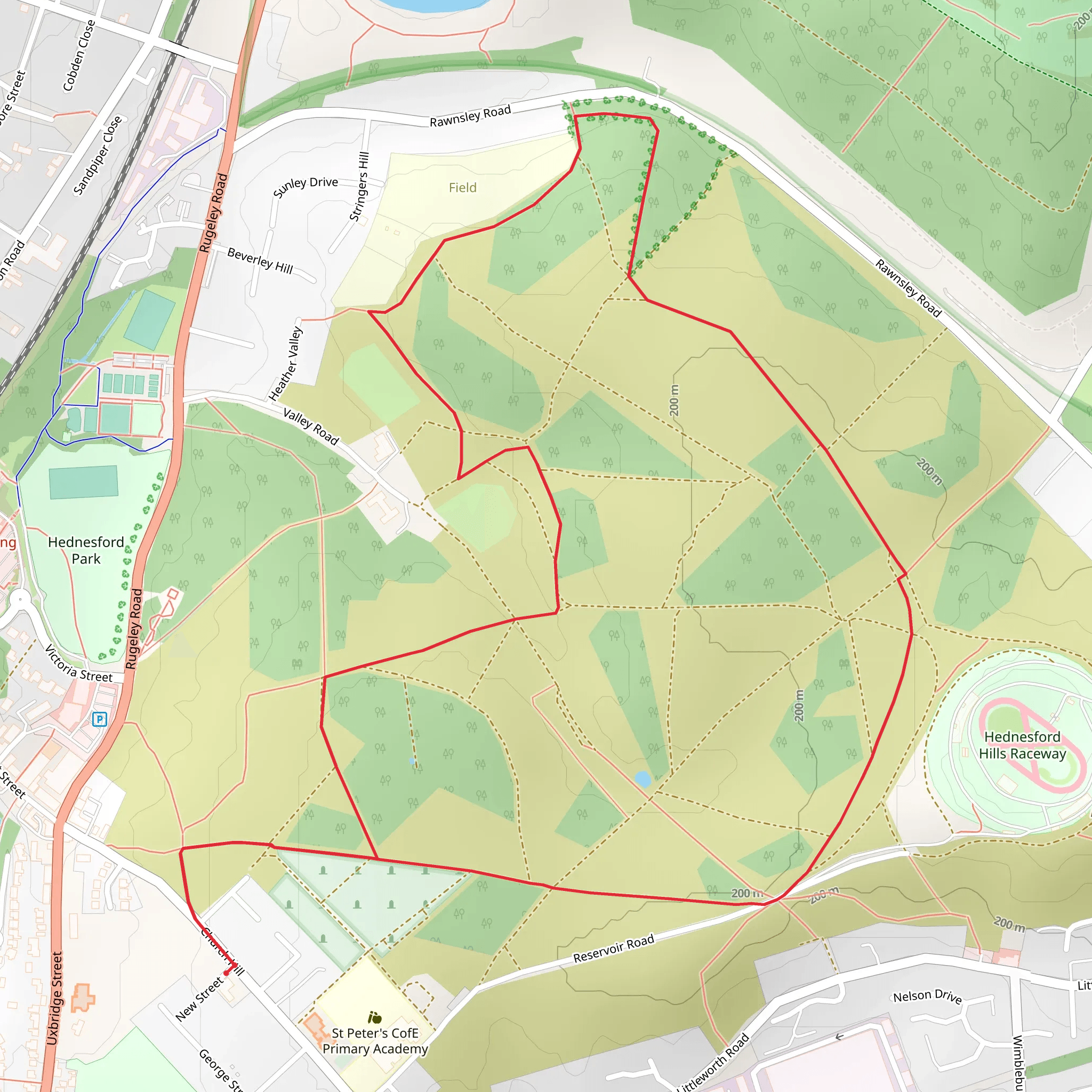 Cockpit Hill and Hednesford Hills Loop mobile static map