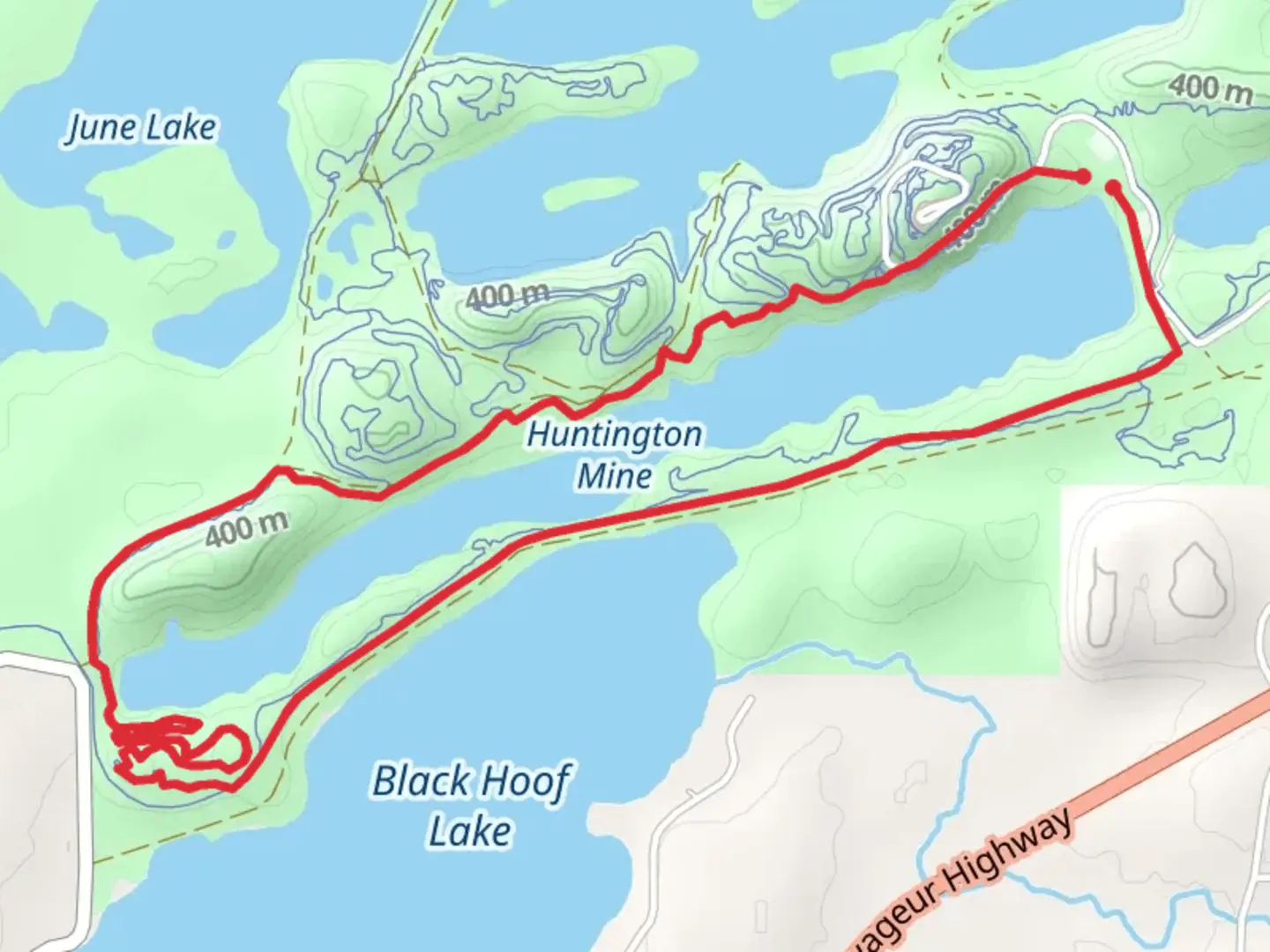 An image depicting the trail Galloping Goose and Cuyuna Lakes State Trail Loop and its surrounding area.