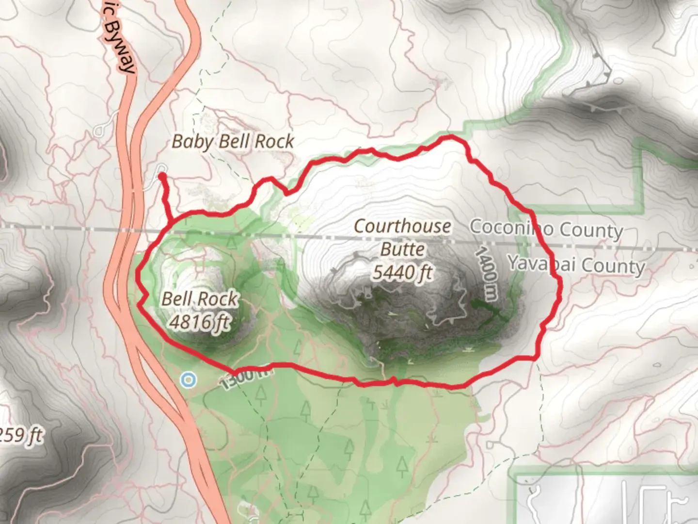 An image depicting the trail Belt Rock Pathway Loop and its surrounding area.