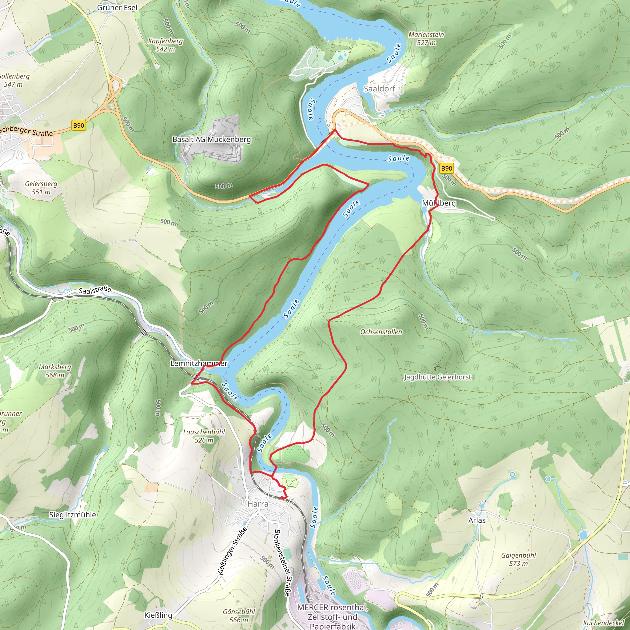 Saale via Saale Orla Weg and Haara Wanderweg mobile static map