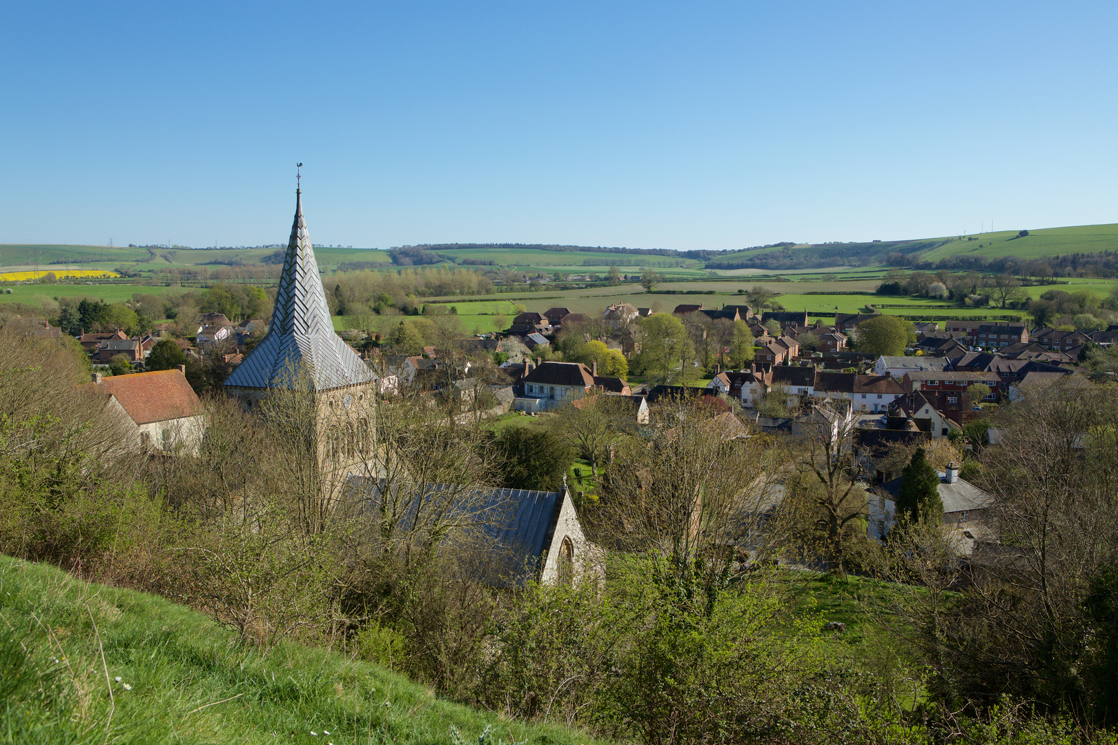 An image depicting the trail Meon Valley Churches Walk and its surrounding area.