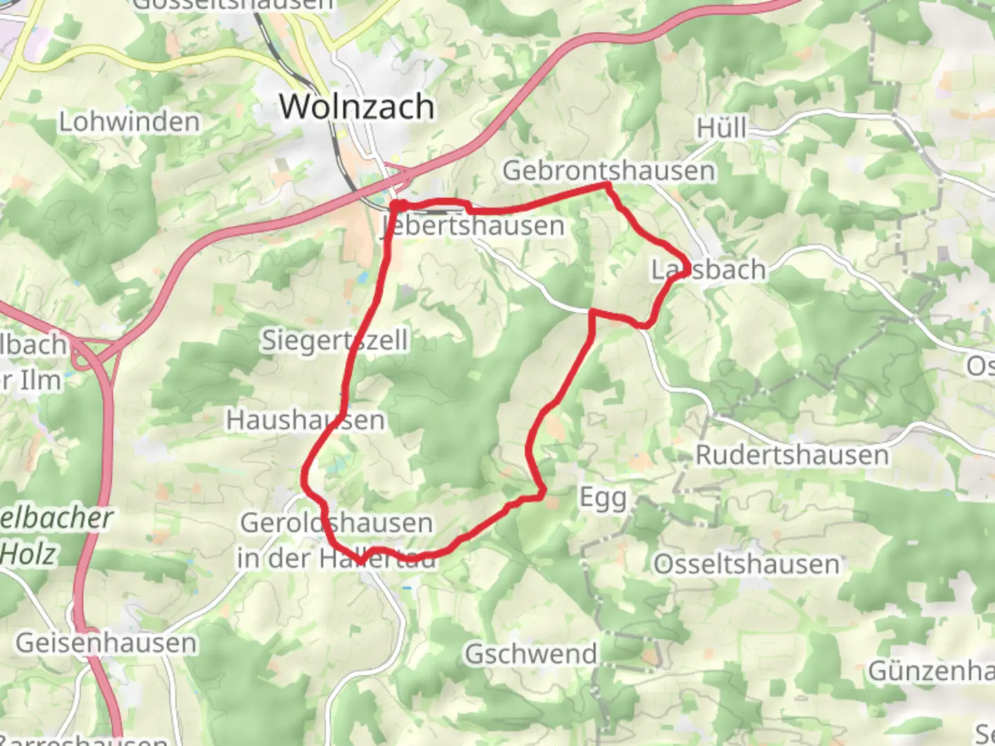 An image depicting the trail Jebertshausen Loop via Mittelalterliche Wehranlage and its surrounding area.
