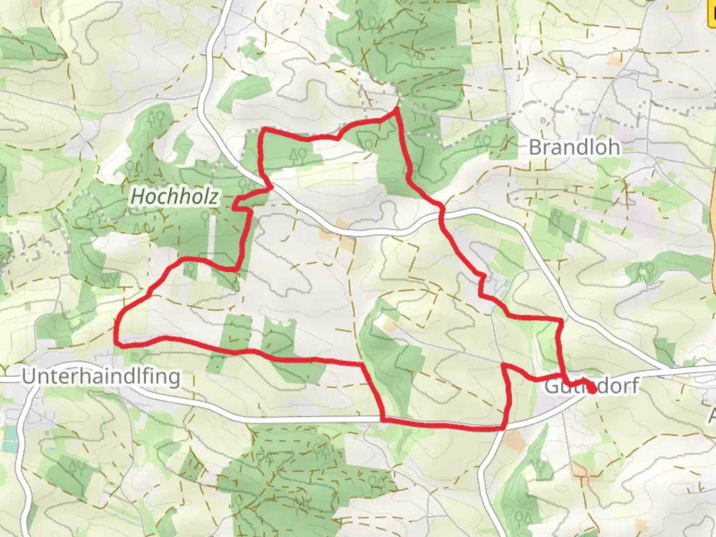 An image depicting the trail Gütlsdorf and Roggendorf Loop and its surrounding area.