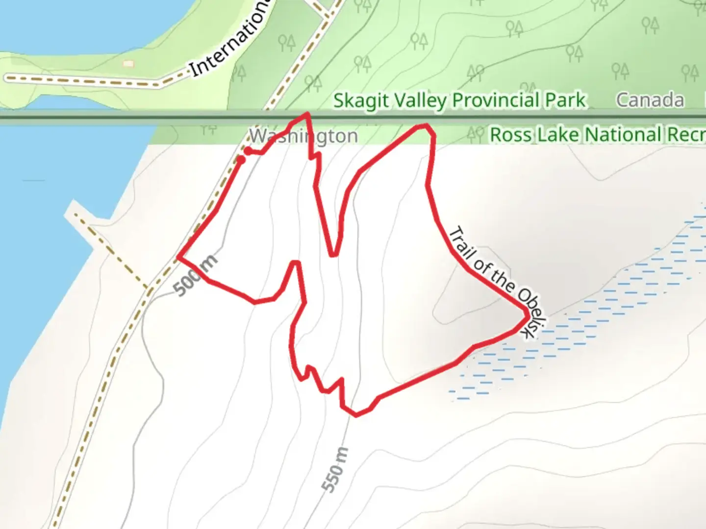 An image depicting the trail Trail of the Obelisk and its surrounding area.