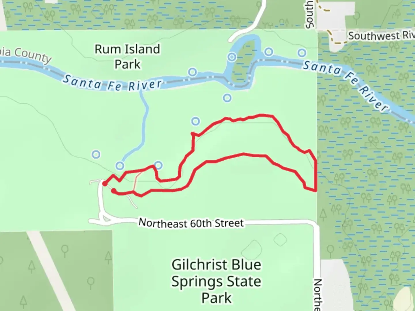 An image depicting the trail Nature Loop Trail - Gilchrist Blue Springs State Park and its surrounding area.