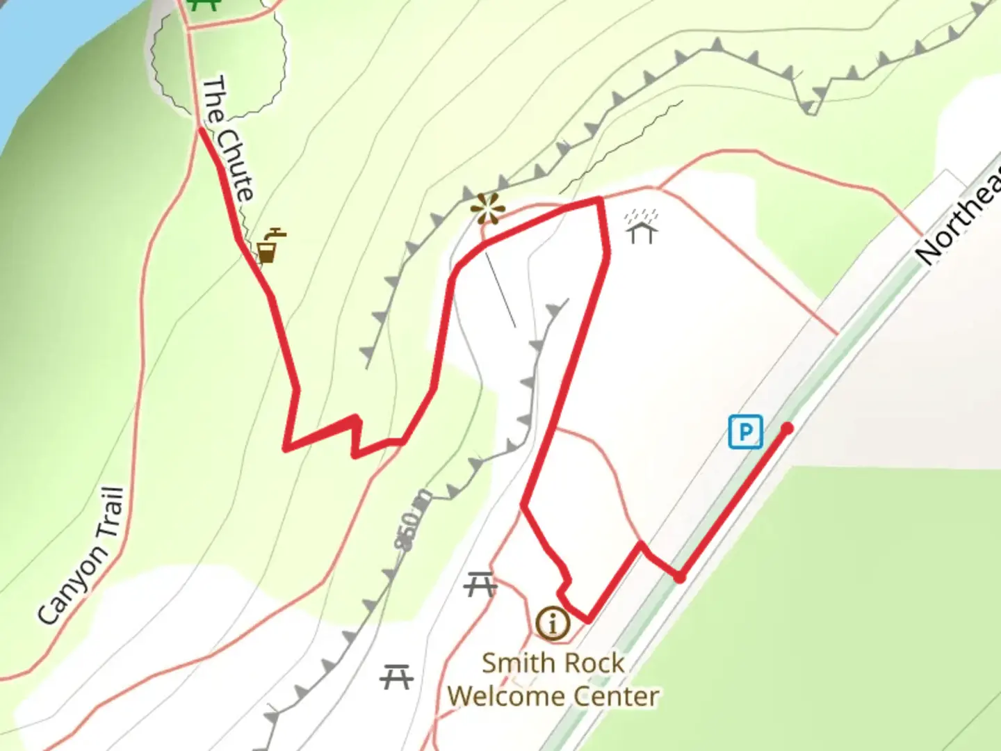 An image depicting the trail The Chute and its surrounding area.