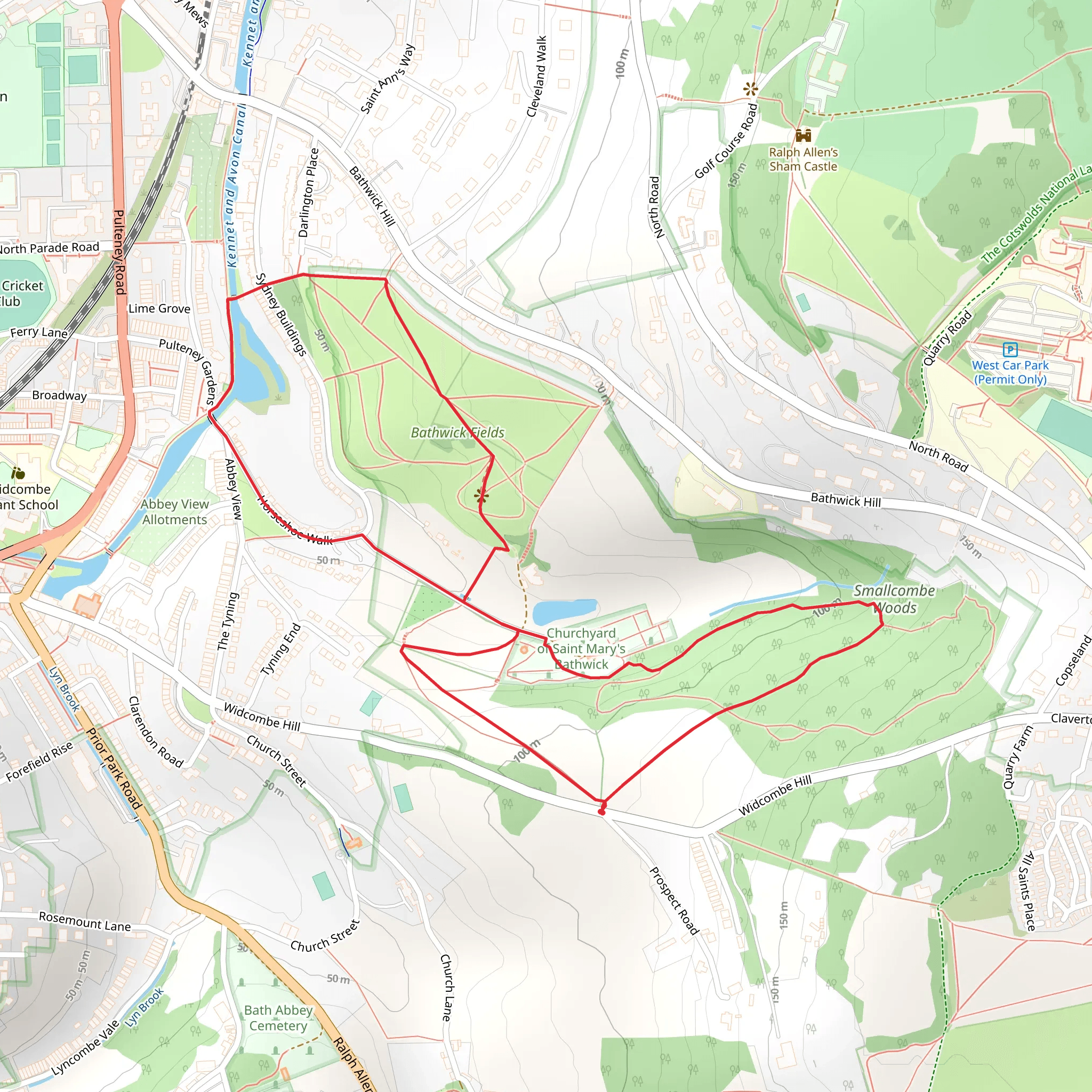 Smallcombe Loop via Bath Skyline mobile static map