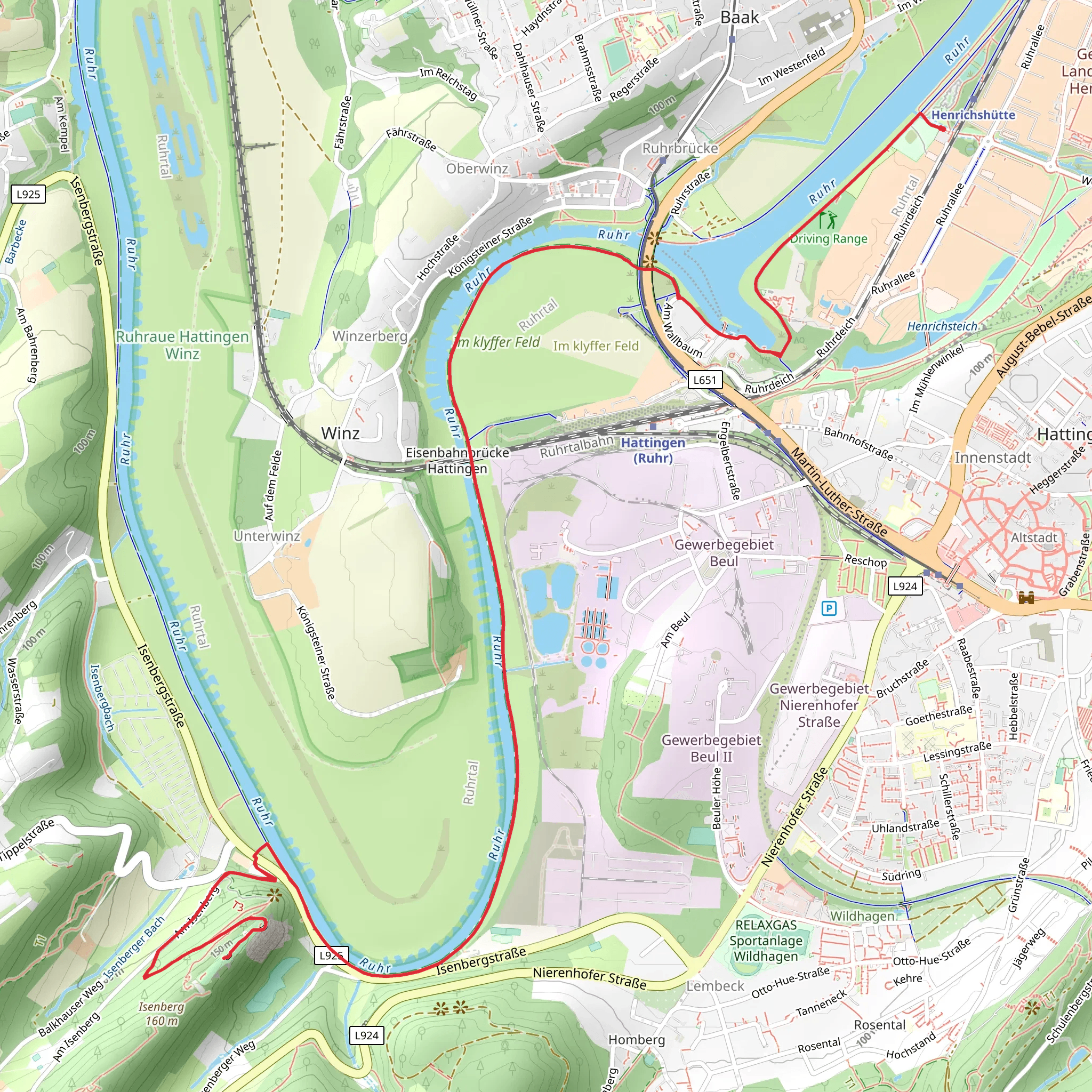 Isenberg and River Ruhr Walk via Henrichshutte mobile static map