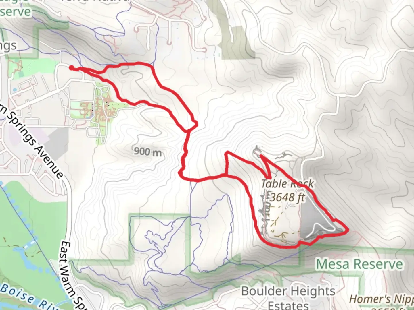 An image depicting the trail Table Rock Quarry Loop and its surrounding area.