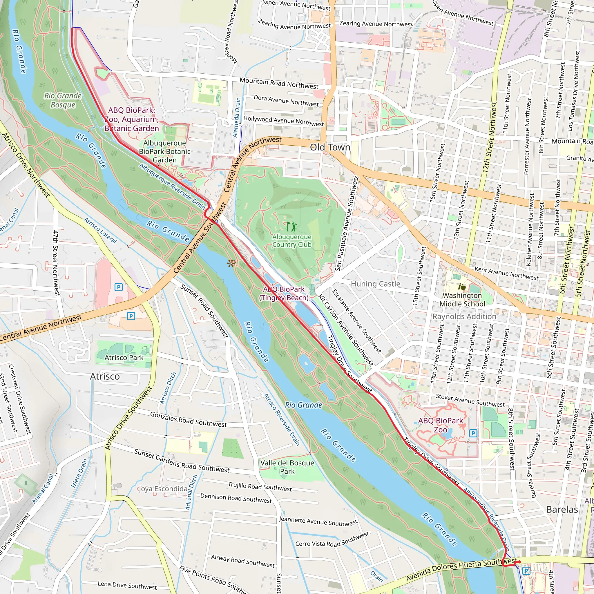 Paseo del Bosque Trail from Avenida Dolores Huerta Southwest mobile static map