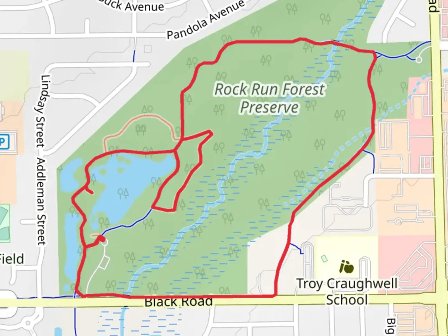 An image depicting the trail Rock Run Greenway Loop - Rock Run Forest Preserve and its surrounding area.