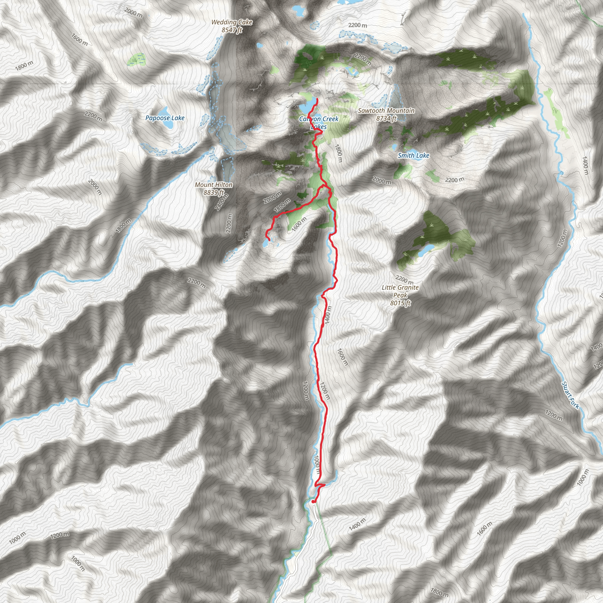 Boulder Creek Lakes and Canyon Creek Lakes via Canyon Creek Trail mobile static map
